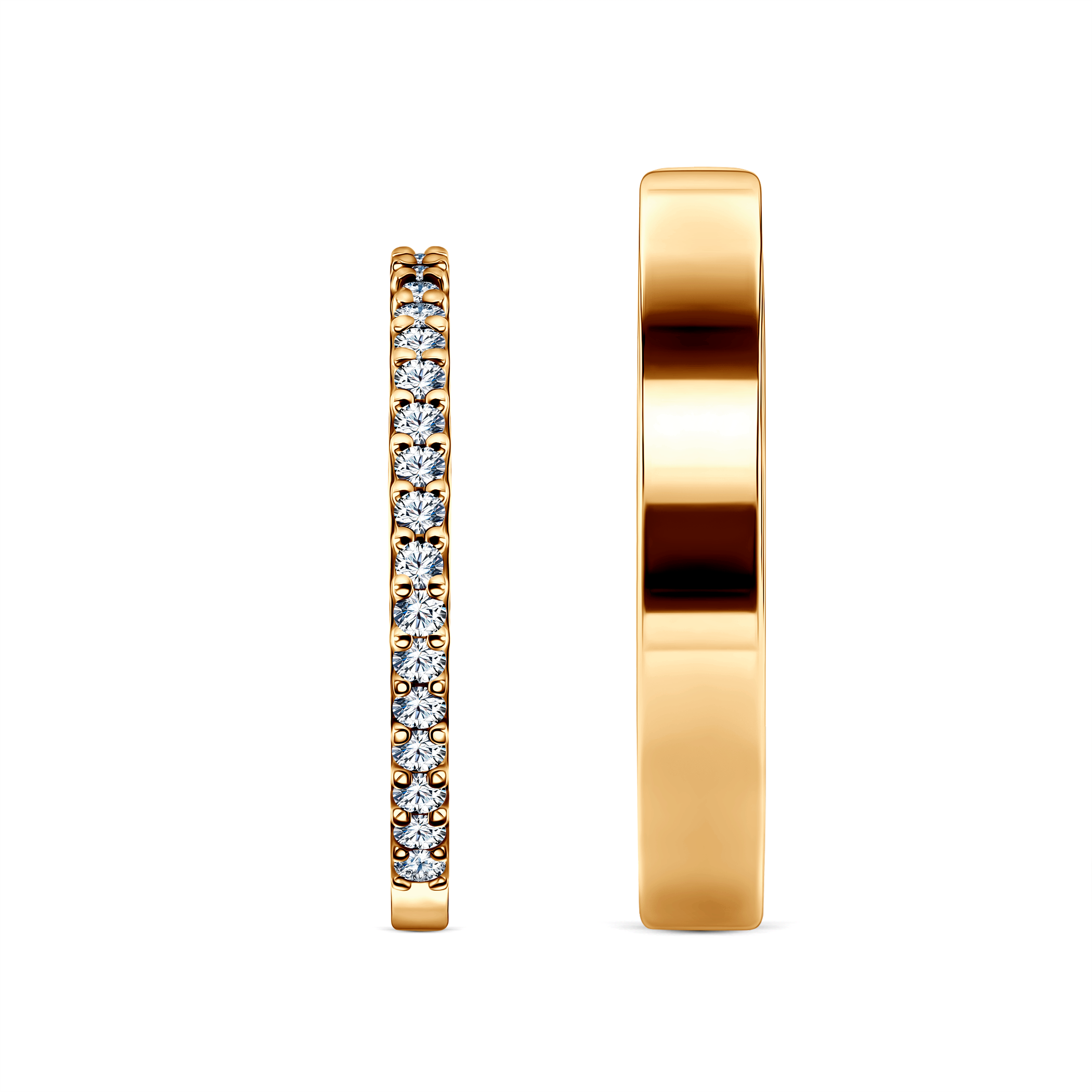 Obrączki Share Your Love: złote, biały szafir, płaskie, 1,5 mm i 3 mm