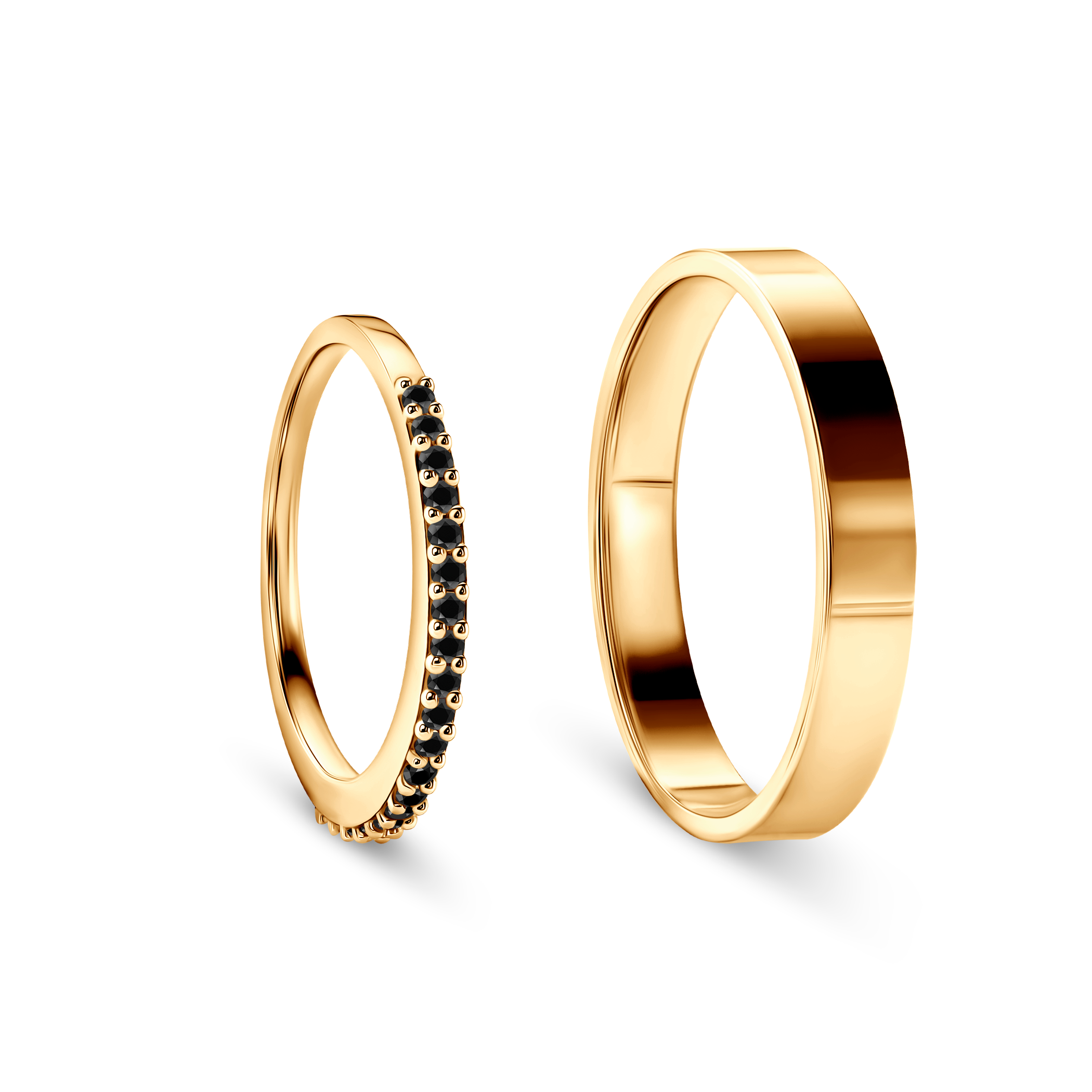 Obrączki Share Your Love: złote, czarny diament, płaskie, 1,5 mm i 3 mm