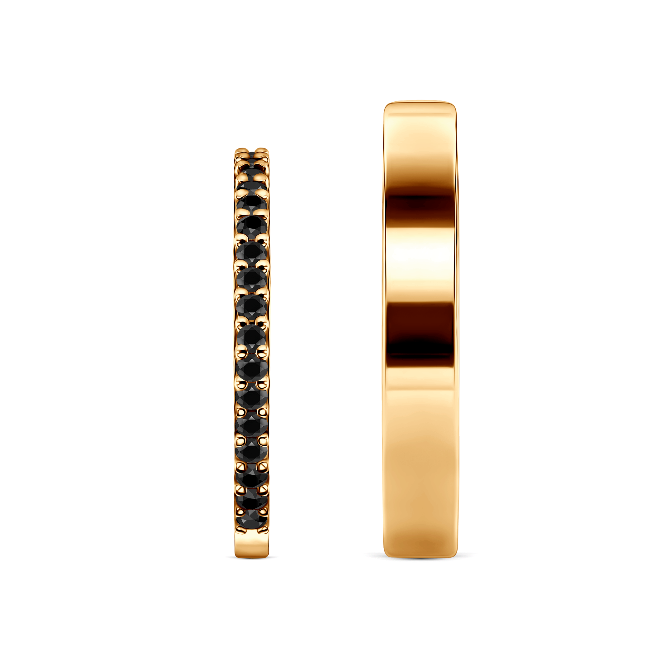 Obrączki Share Your Love: złote, czarny diament, płaskie, 1,5 mm i 3 mm