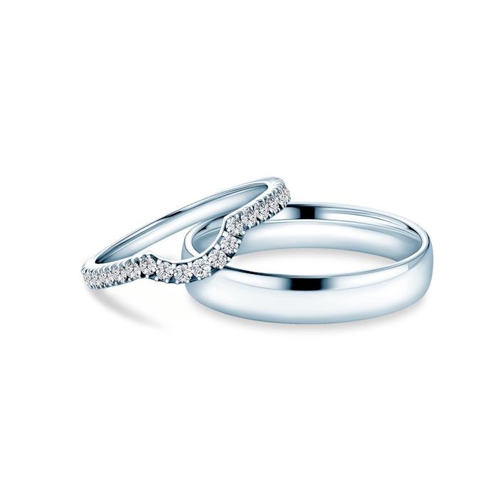 Svadobné obrúčky This is Love: biele zlato, diamanty, polguľaté, 2 mm + 3 mm