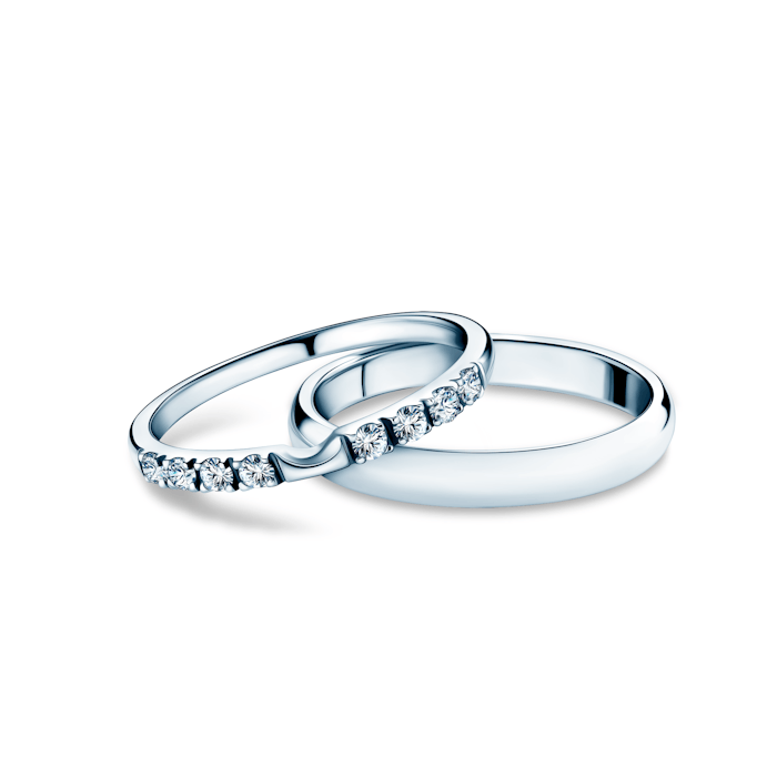 The Journey Wedding Rings: white gold, white sapphire, D-Shaped, 2 mm and 3 mm