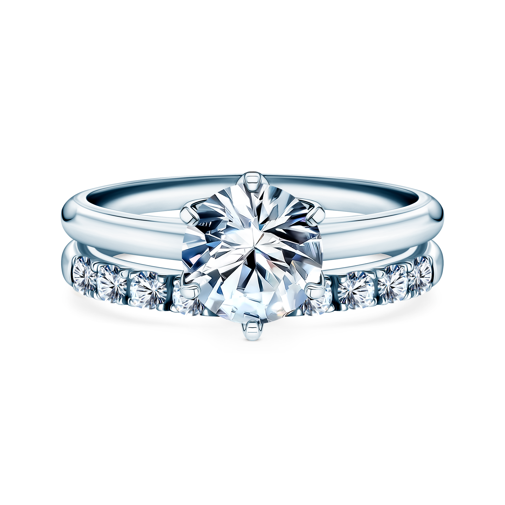 Obrączki The Journey: białe złoto, biały szafir, półokrągłe, 2 mm i 3 mm