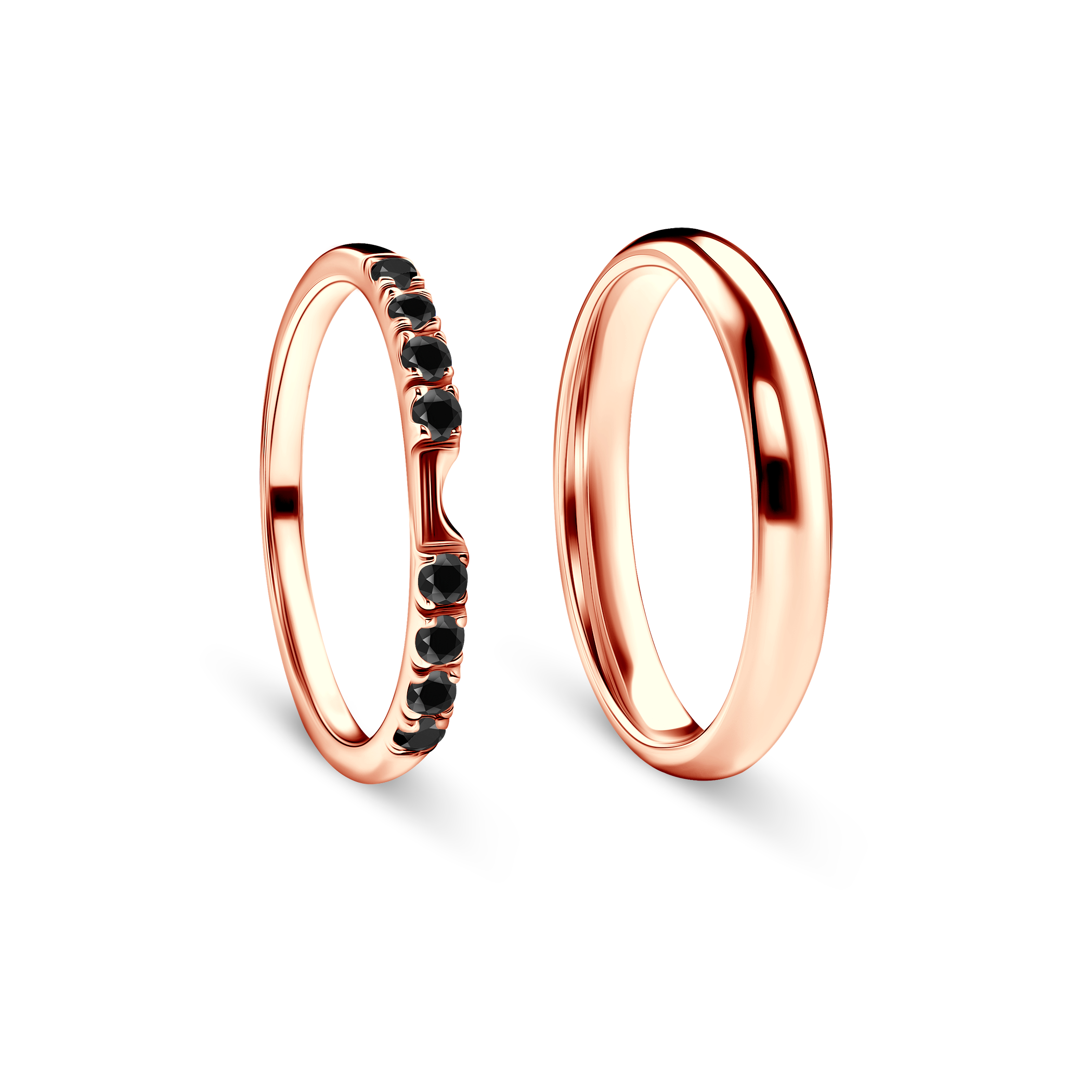 Obrączki The Journey: różowe złoto, czarny diament, półokrągłe, 2 mm i 3 mm - 3