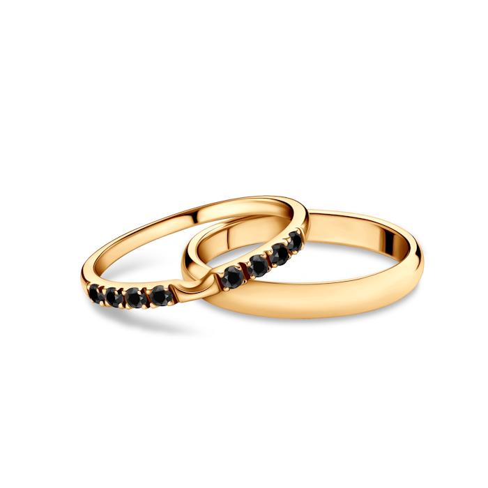 Obrączki The Journey: złote, czarny diament, półokrągłe, 2 mm i 3 mm