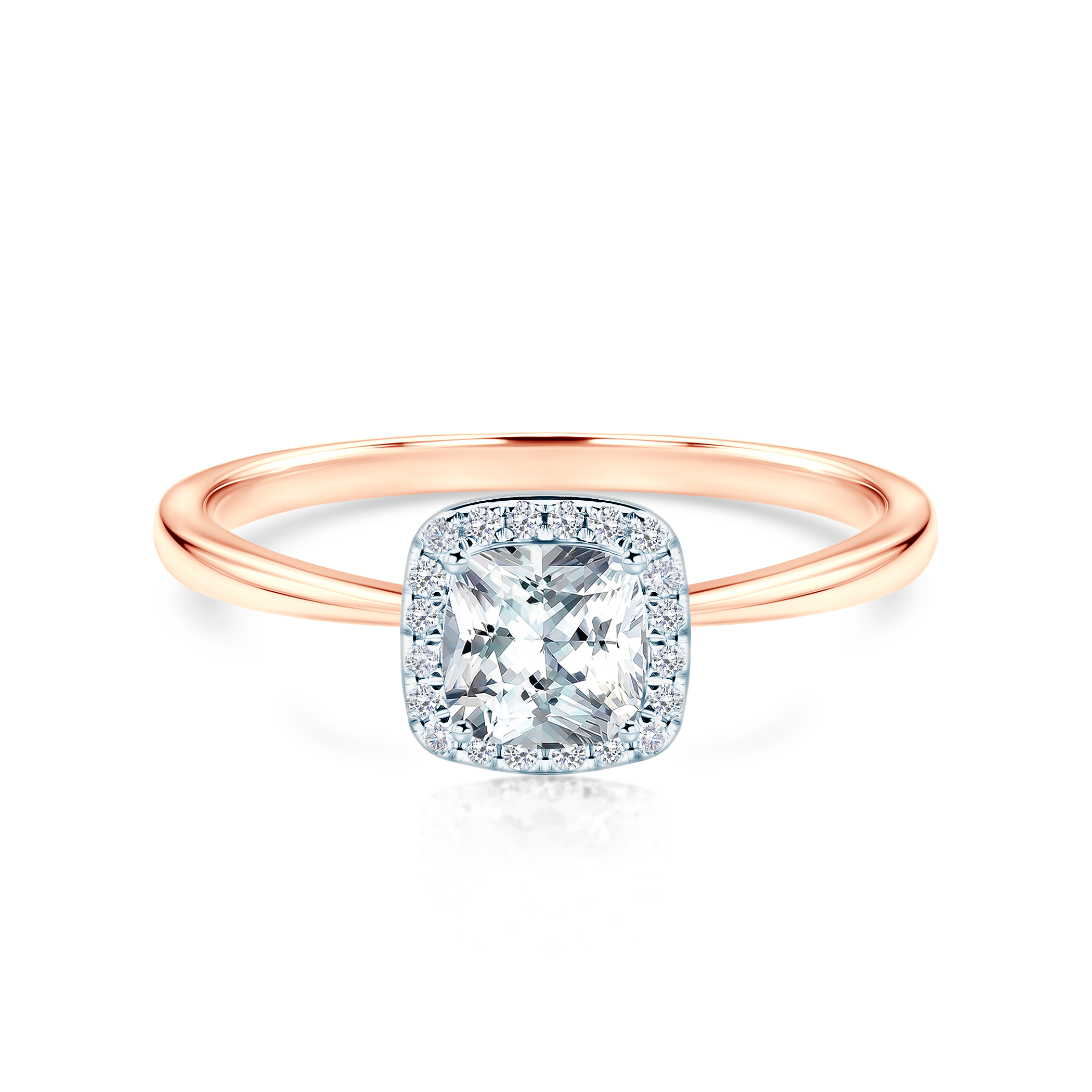 SAVICKI Engagement Ring: two color gold, white sapphire, diamonds