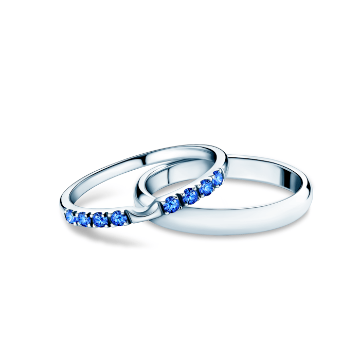 The Journey Collection | Wedding Rings: white gold, blue sapphire, D-Shaped, 2 mm and 3 mm