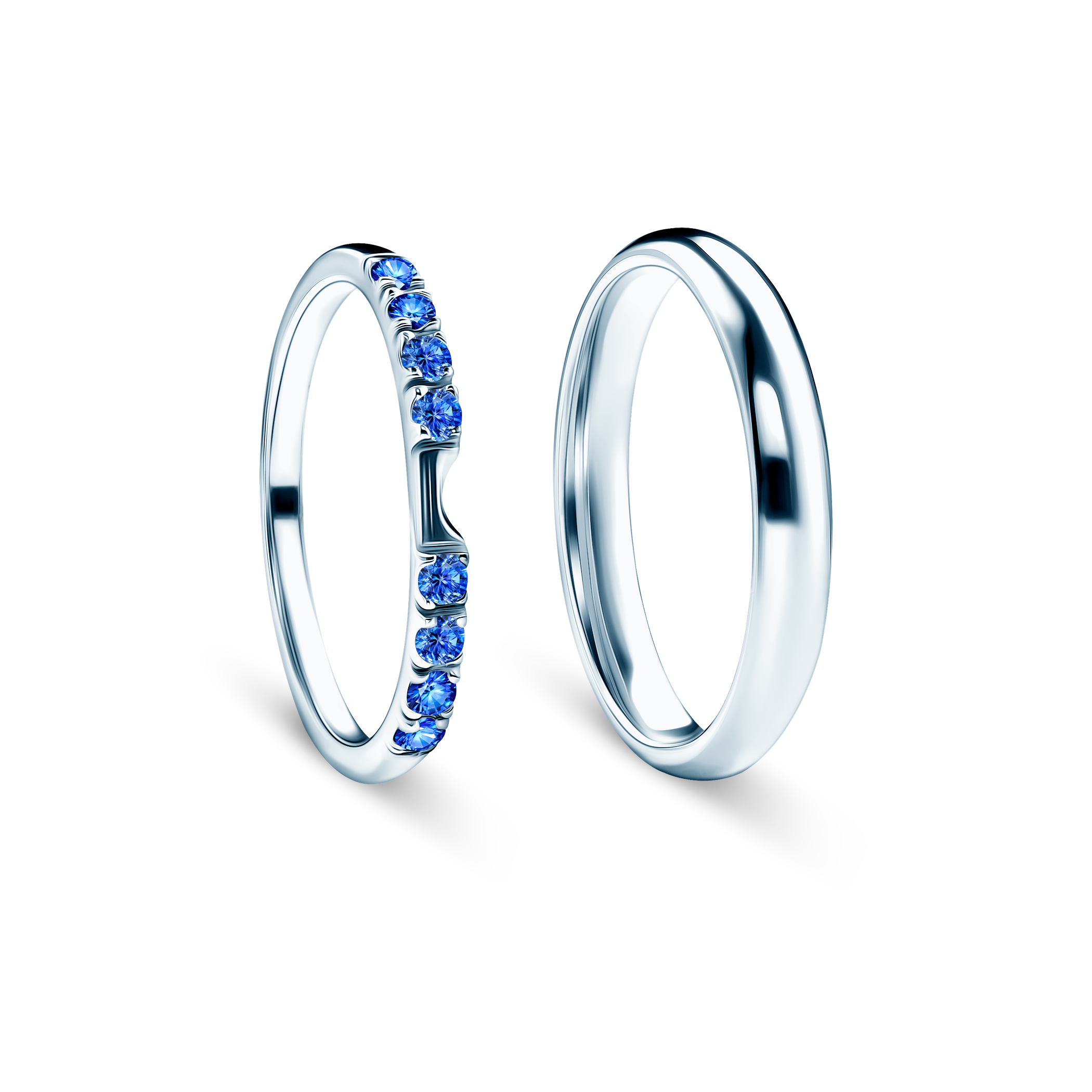 Obrączki The Journey: białe złoto, niebieski szafir, półokrągłe, 2 mm i 3 mm