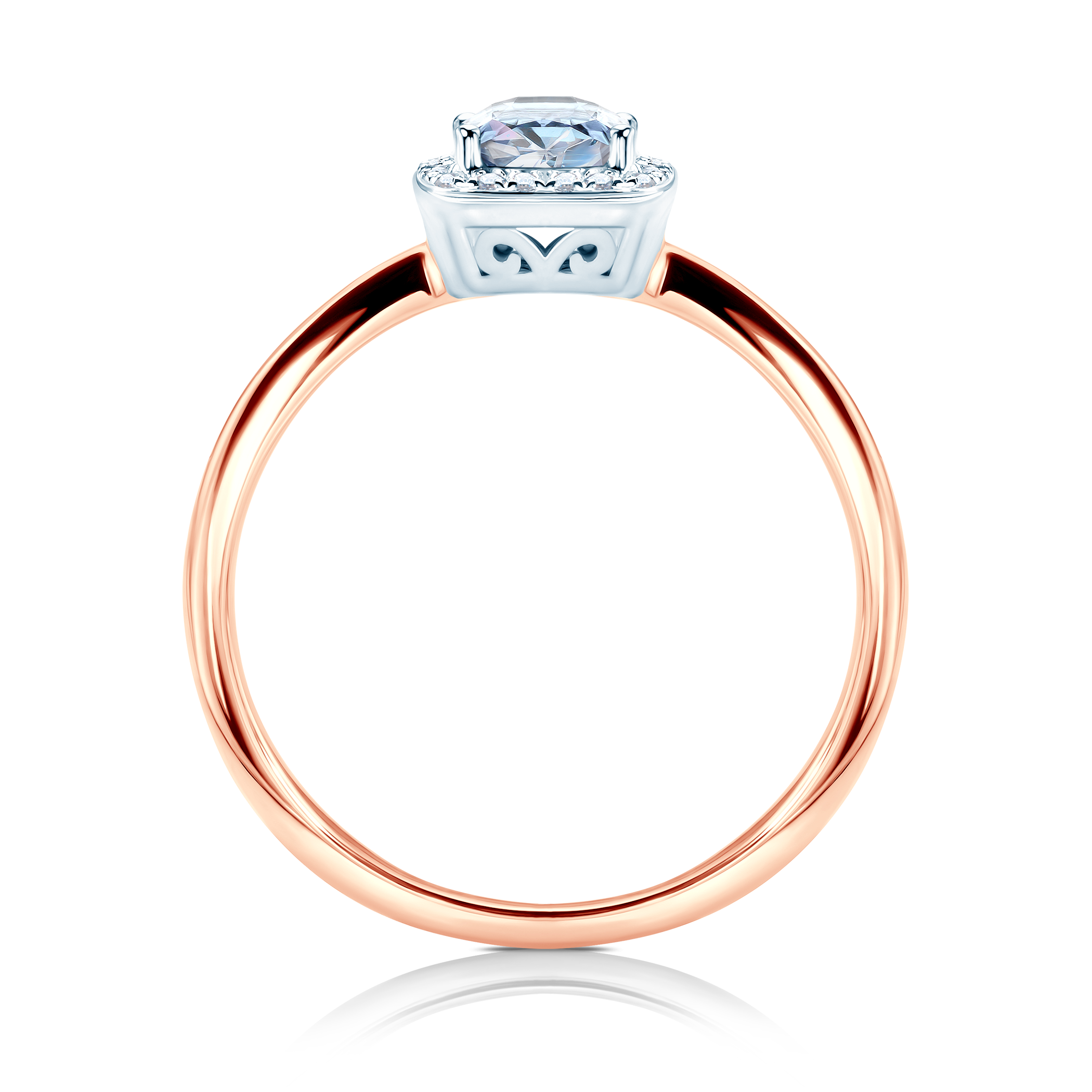 Pierścionek zaręczynowy SAVICKI: dwukolorowe złoto, biały szafir, diamenty