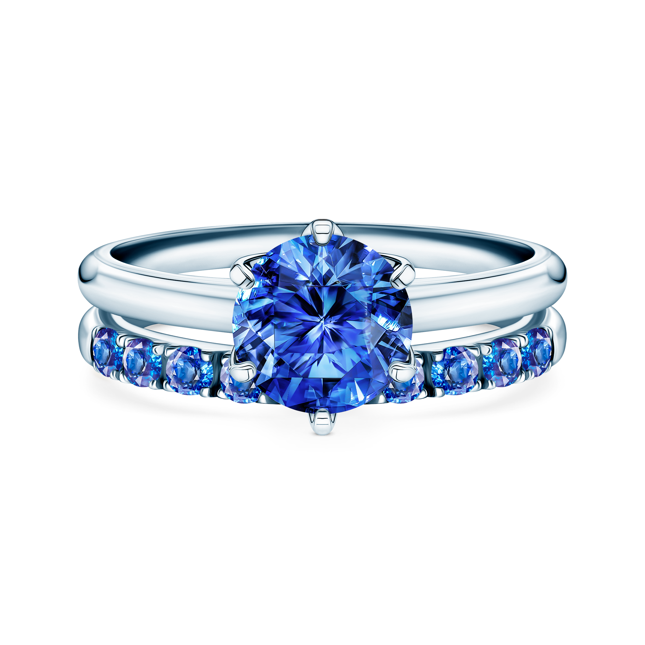 Obrączki The Journey: białe złoto, niebieski szafir, półokrągłe, 2 mm i 3 mm