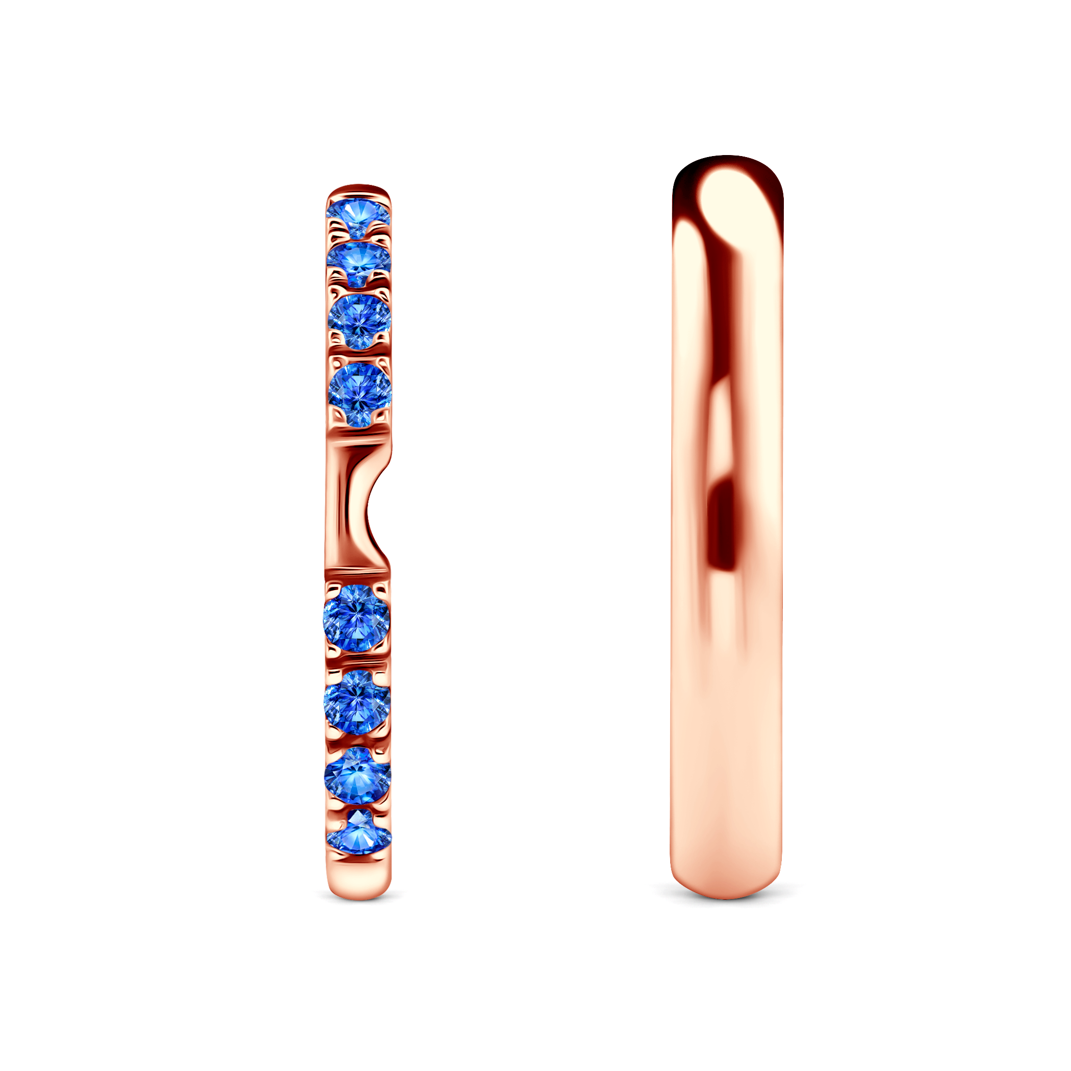 Obrączki The Journey: różowe złoto, niebieski szafir, półokrągłe, 2 mm i 3 mm