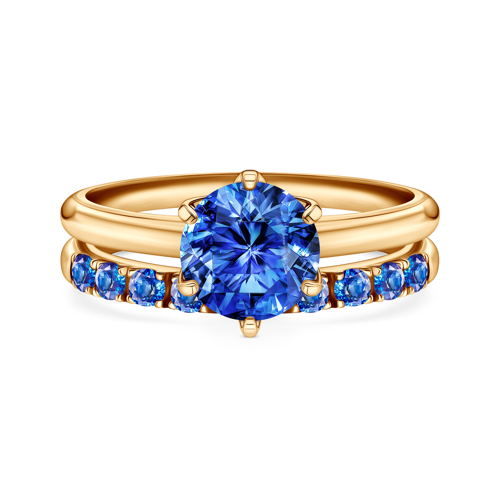 Obrączki The Journey: złote, niebieski szafir, półokrągłe, 2 mm i 3 mm