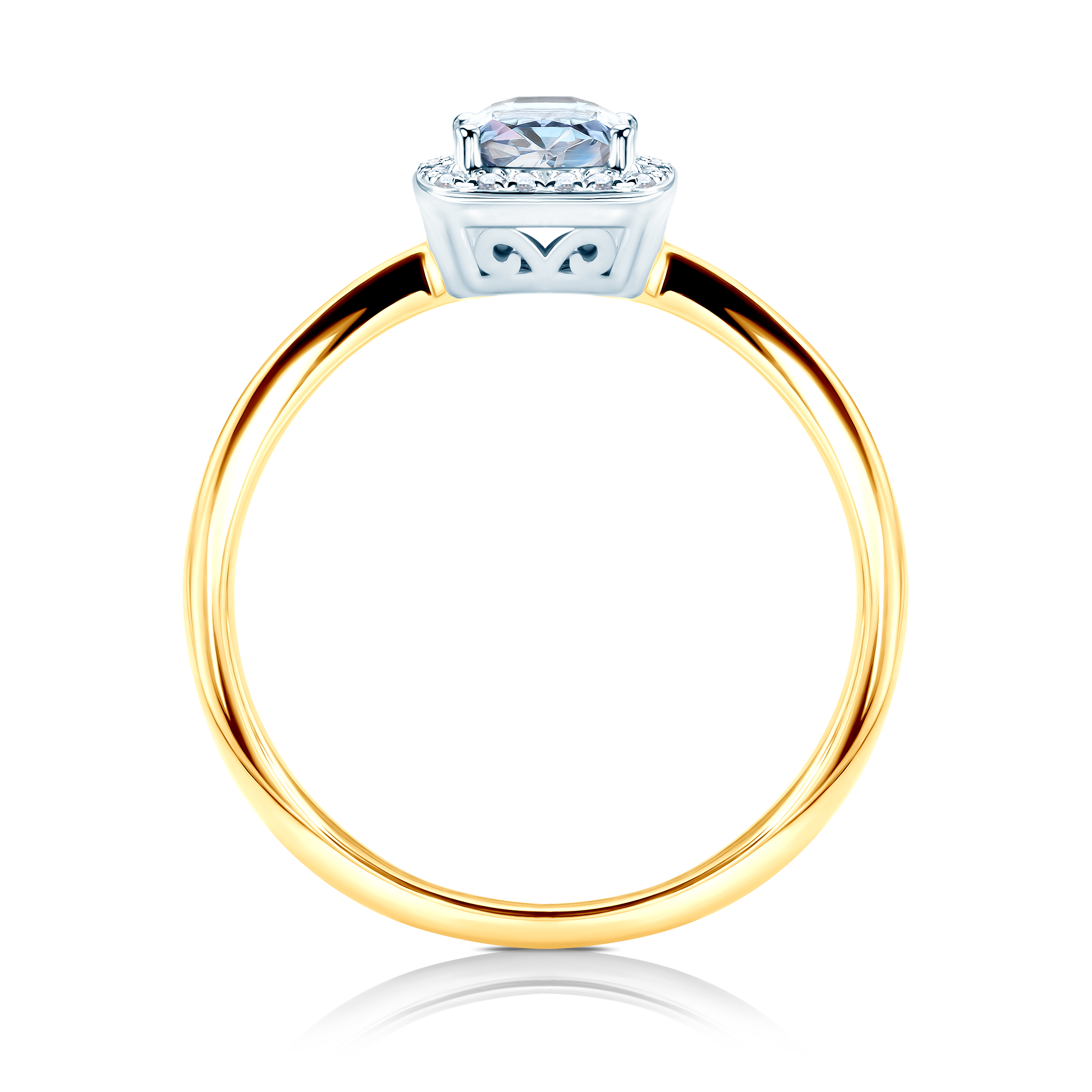 Pierścionek zaręczynowy SAVICKI: dwukolorowe złoto, biały szafir, diamenty