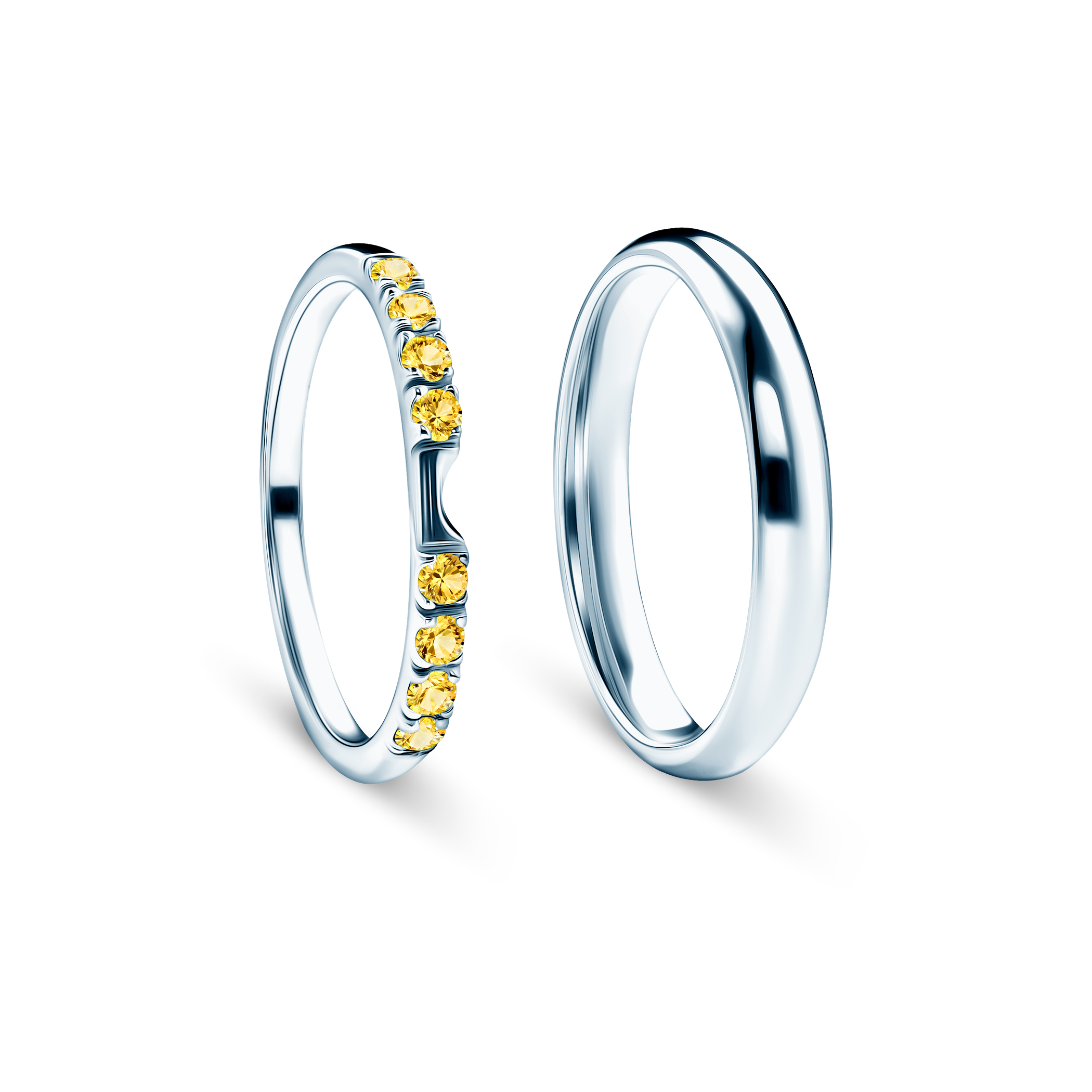 Eheringe The Journey: Weißgold, Gelber Saphir, Halbrund, 2 mm und 3 mm