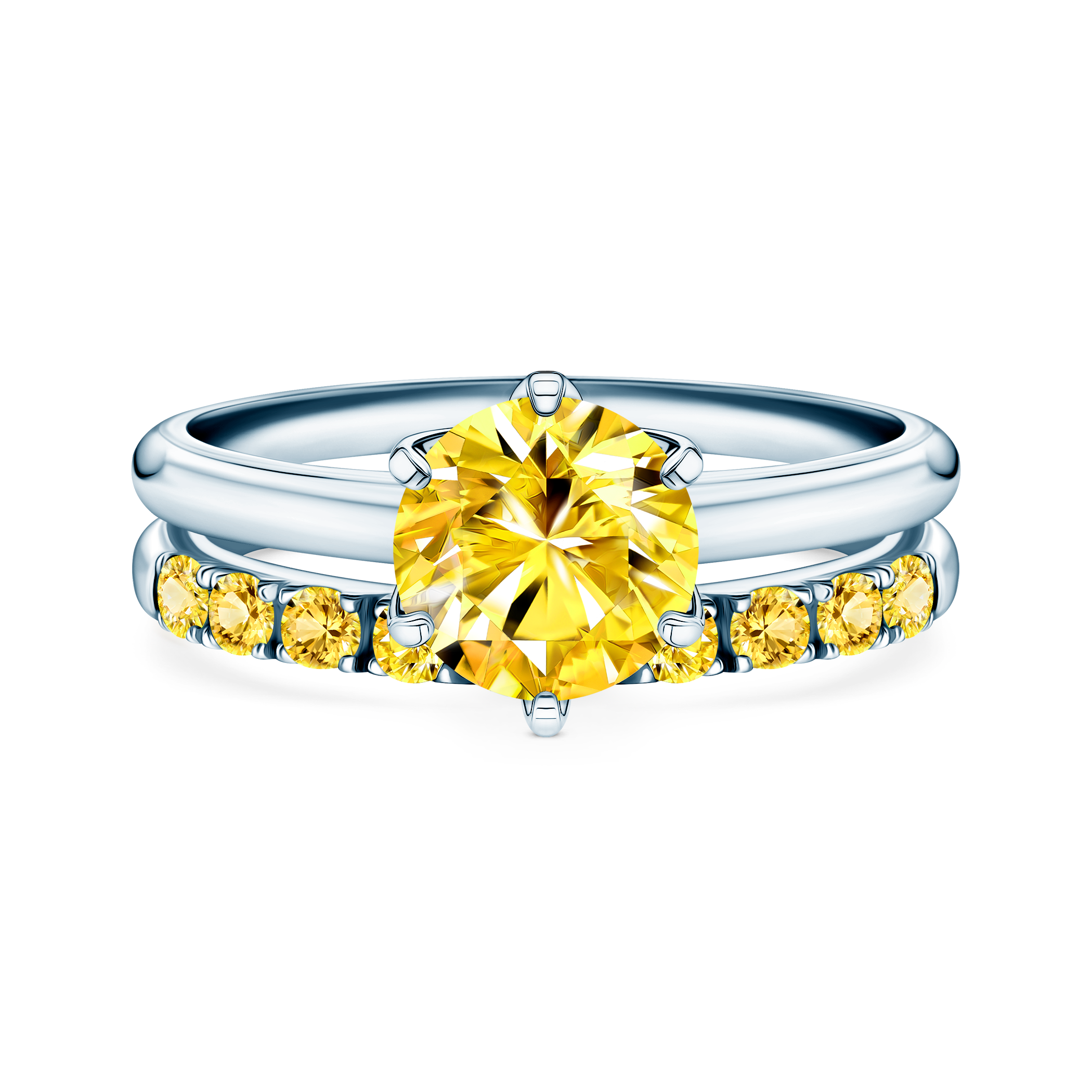 Eheringe The Journey: Weißgold, Gelber Saphir, Halbrund, 2 mm und 3 mm