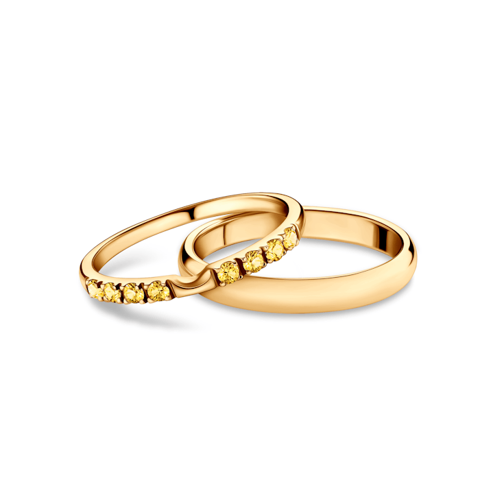 Snubní prsteny The Journey: žluté zlato, žluté safíry, půlkulaté, 2 mm + 3 mm