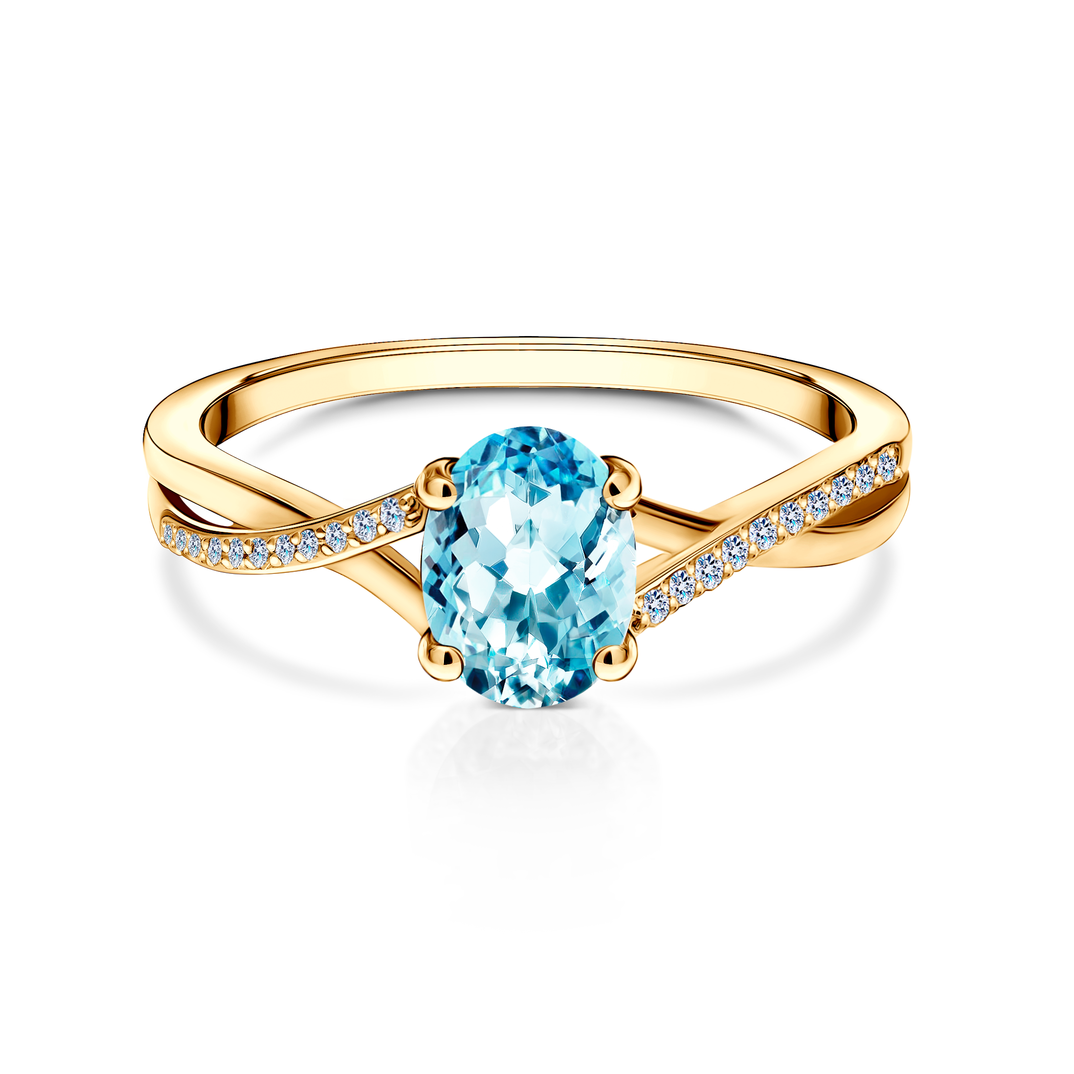 Pierścionek zaręczynowy SAVICKI: złoty, niebieski topaz, diamenty
