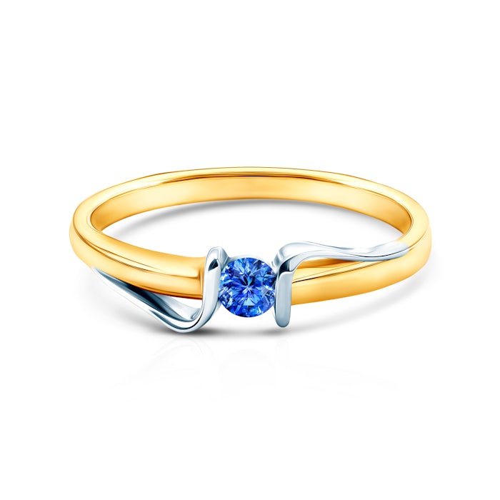 Pierścionek zaręczynowy Savicki: dwukolorowe złoto, niebieski szafir
