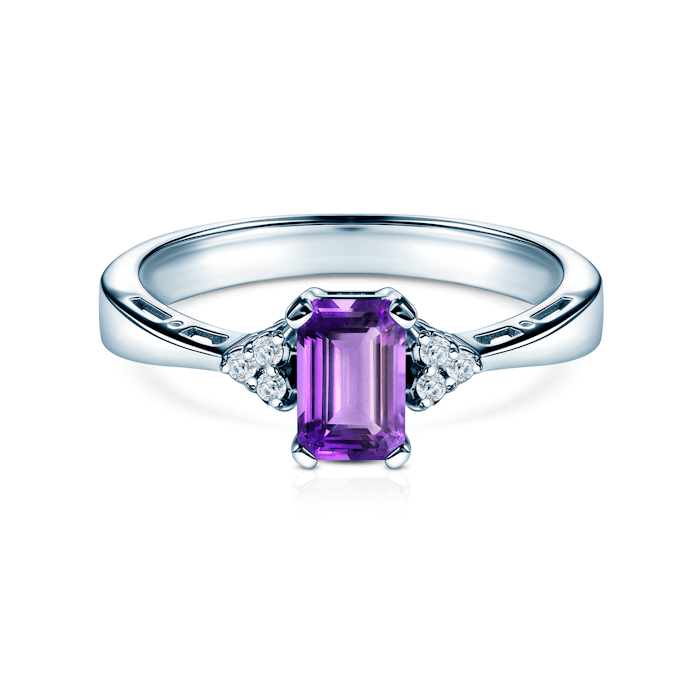 Pierścionek zaręczynowy Savicki: białe złoto, ametyst, diamenty