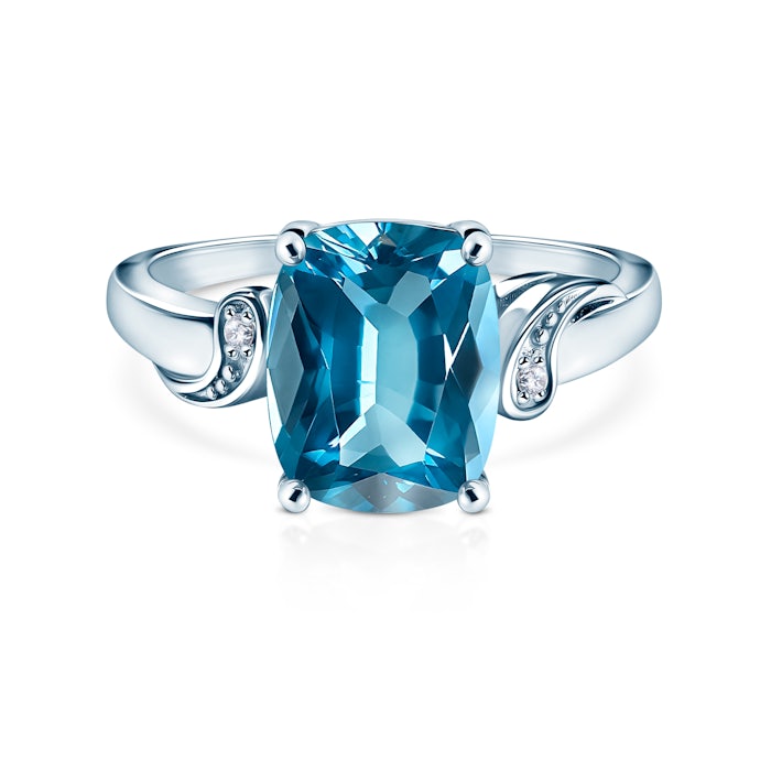 Pierścionek zaręczynowy Savicki: białe złoto, topaz, diamenty