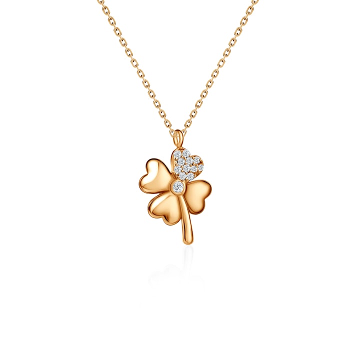 Necklace Clover SAVICKI: gold, zirconia