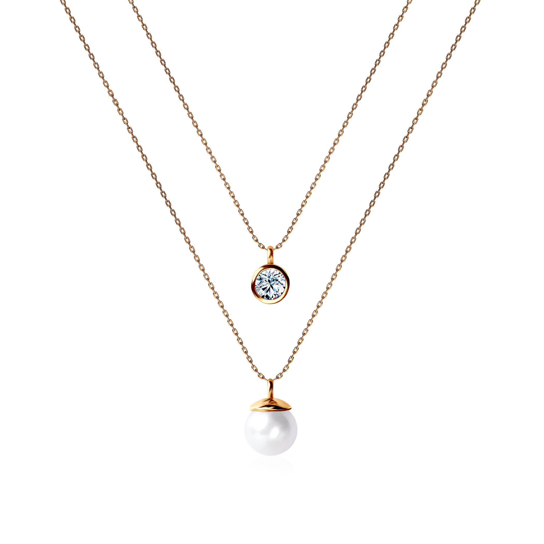 Náhrdelník SAVICKI: žluté zlato, zirkon, perla