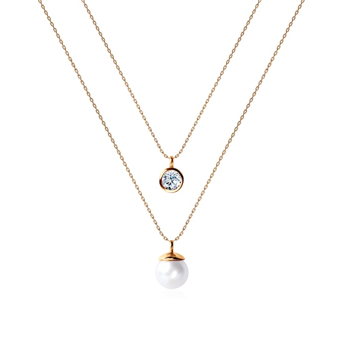 Náhrdelník SAVICKI: žluté zlato, zirkon, perla
