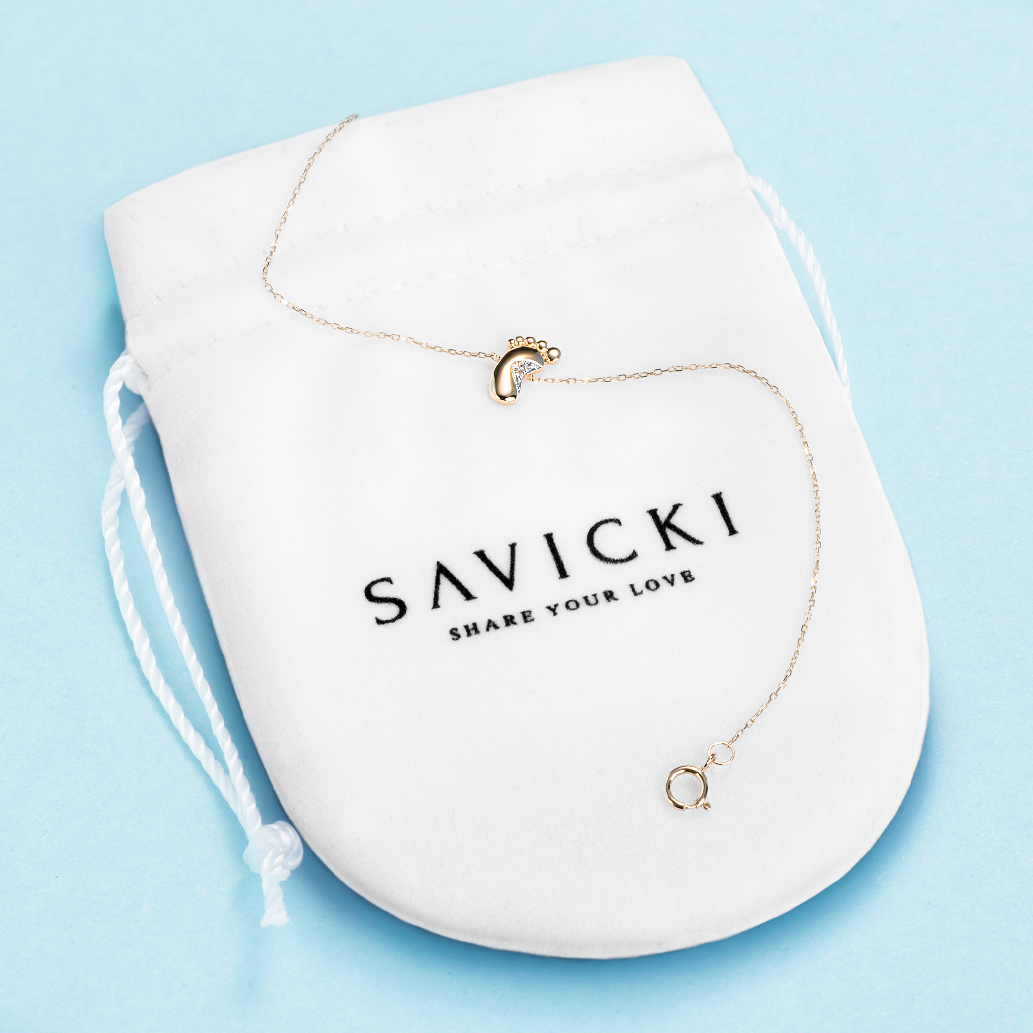 Bransoletka stópka Savicki: złota, diamenty