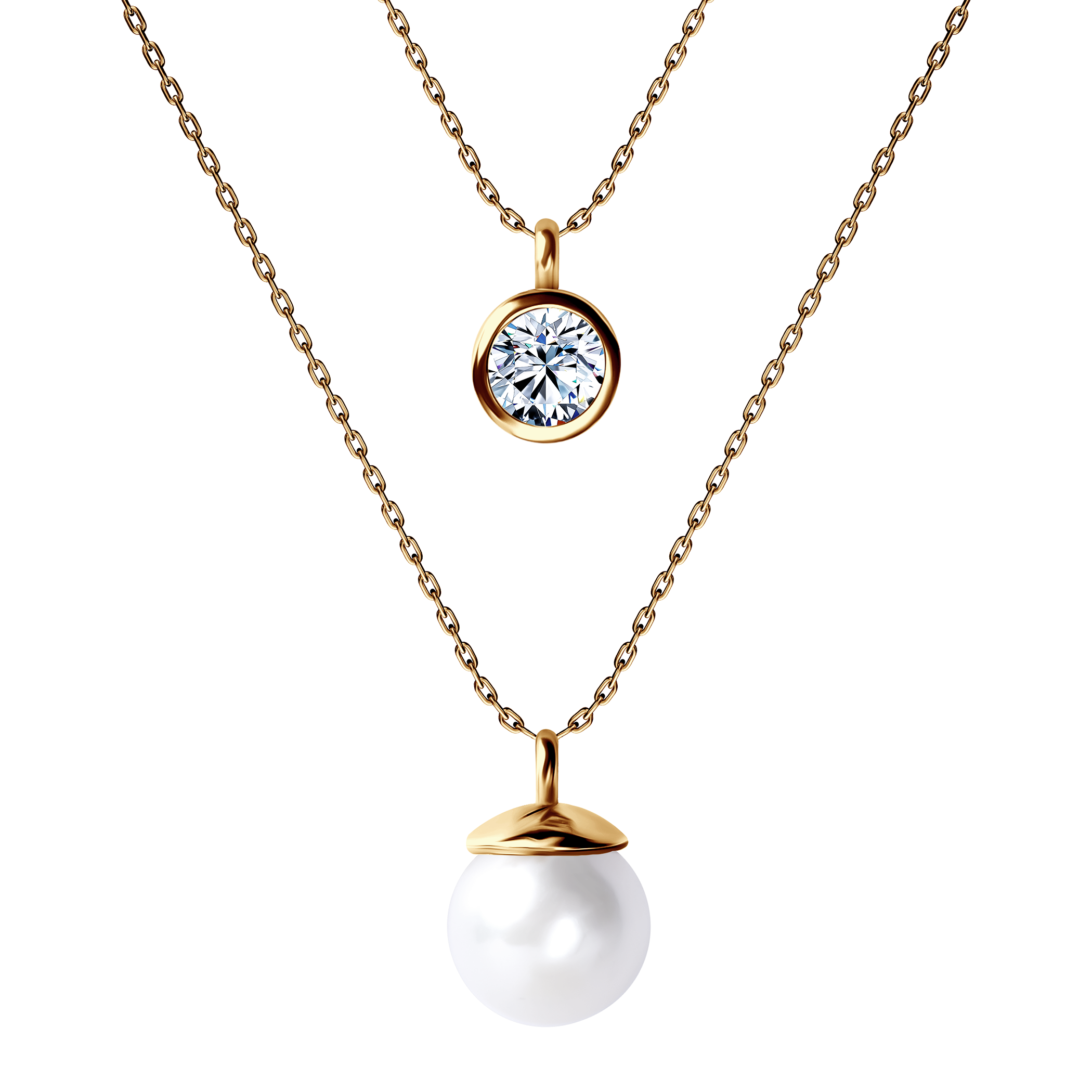 Kette Savicki: Gold, Zirkonia, Perle