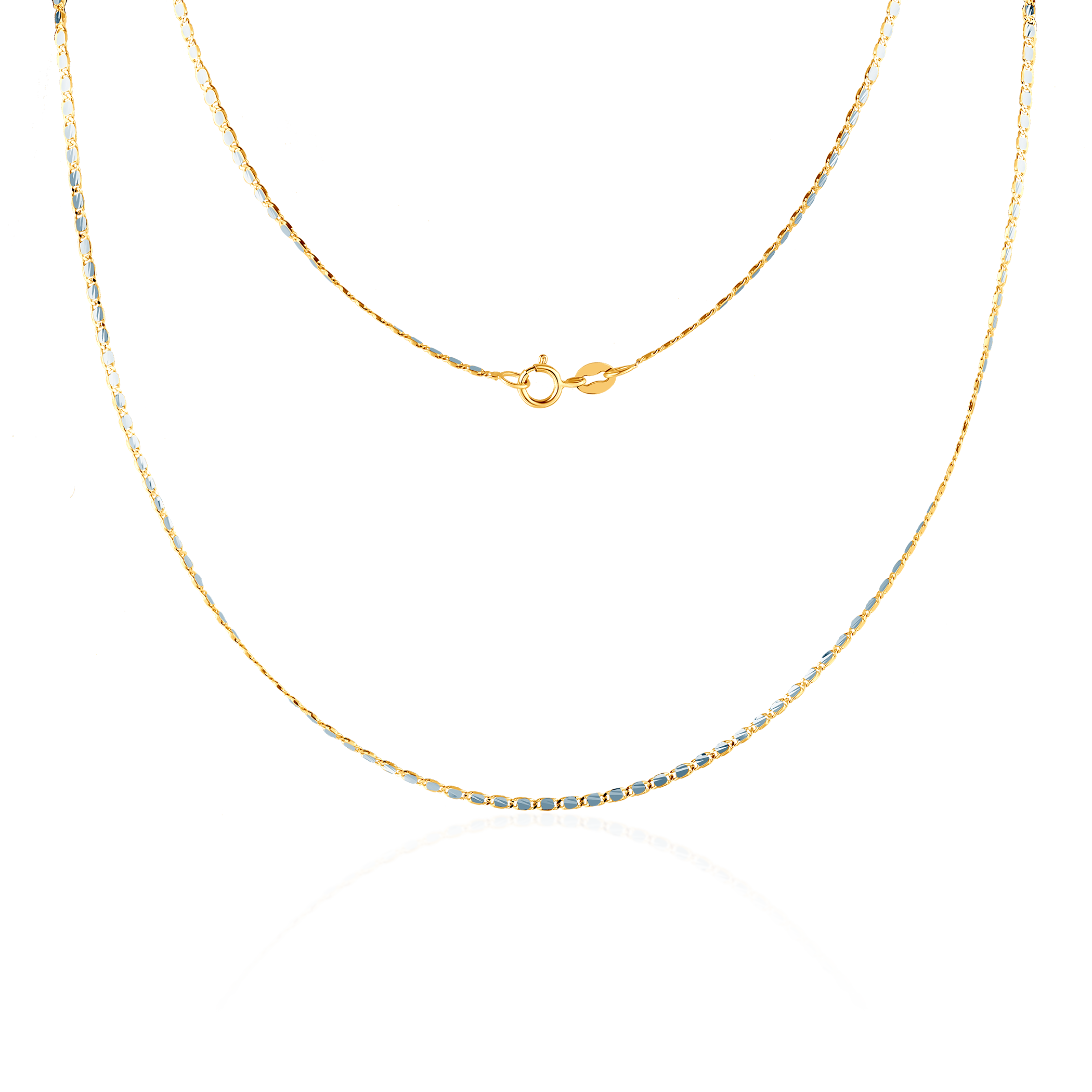 Łańcuszek Savicki 1,7mm: dwukolorowe złoto 585, blaszki