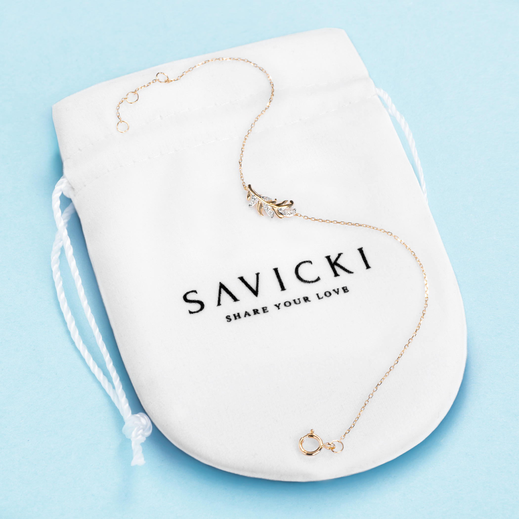 Bransoletka listek Savicki: złota, diamenty