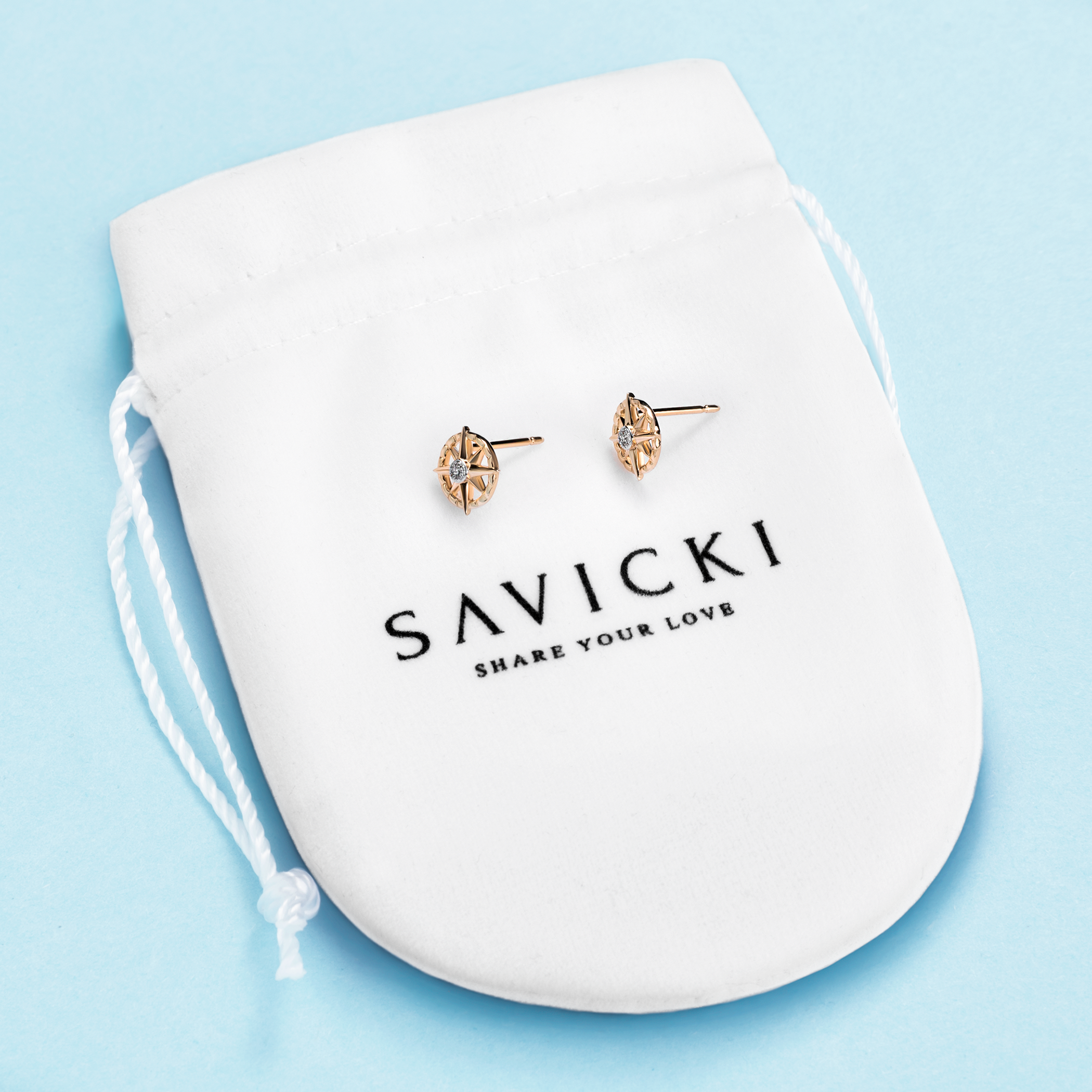 Kolczyki róża wiatrów Savicki: złote, diamenty - 3