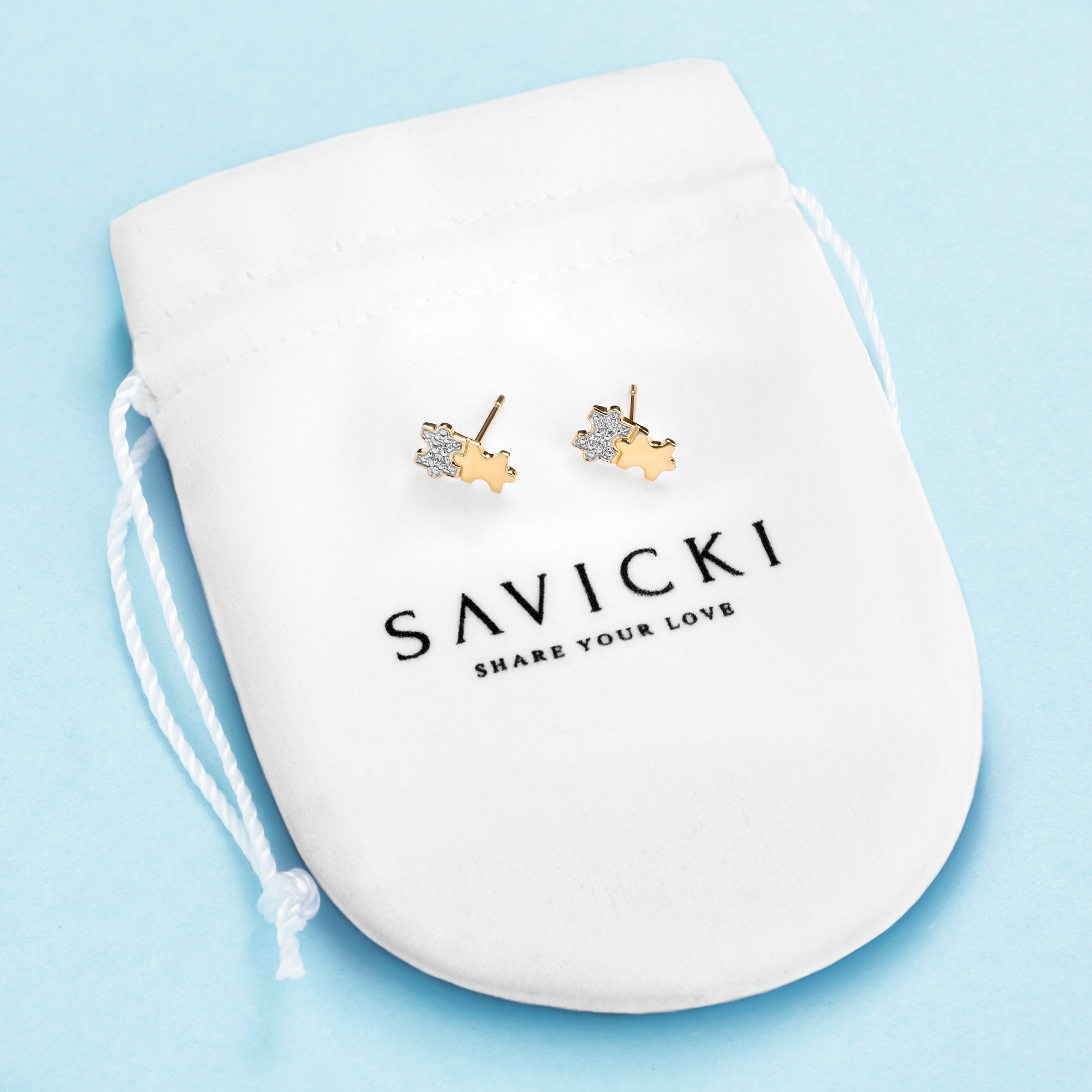 Kolczyki puzzle Savicki: złote, diamenty