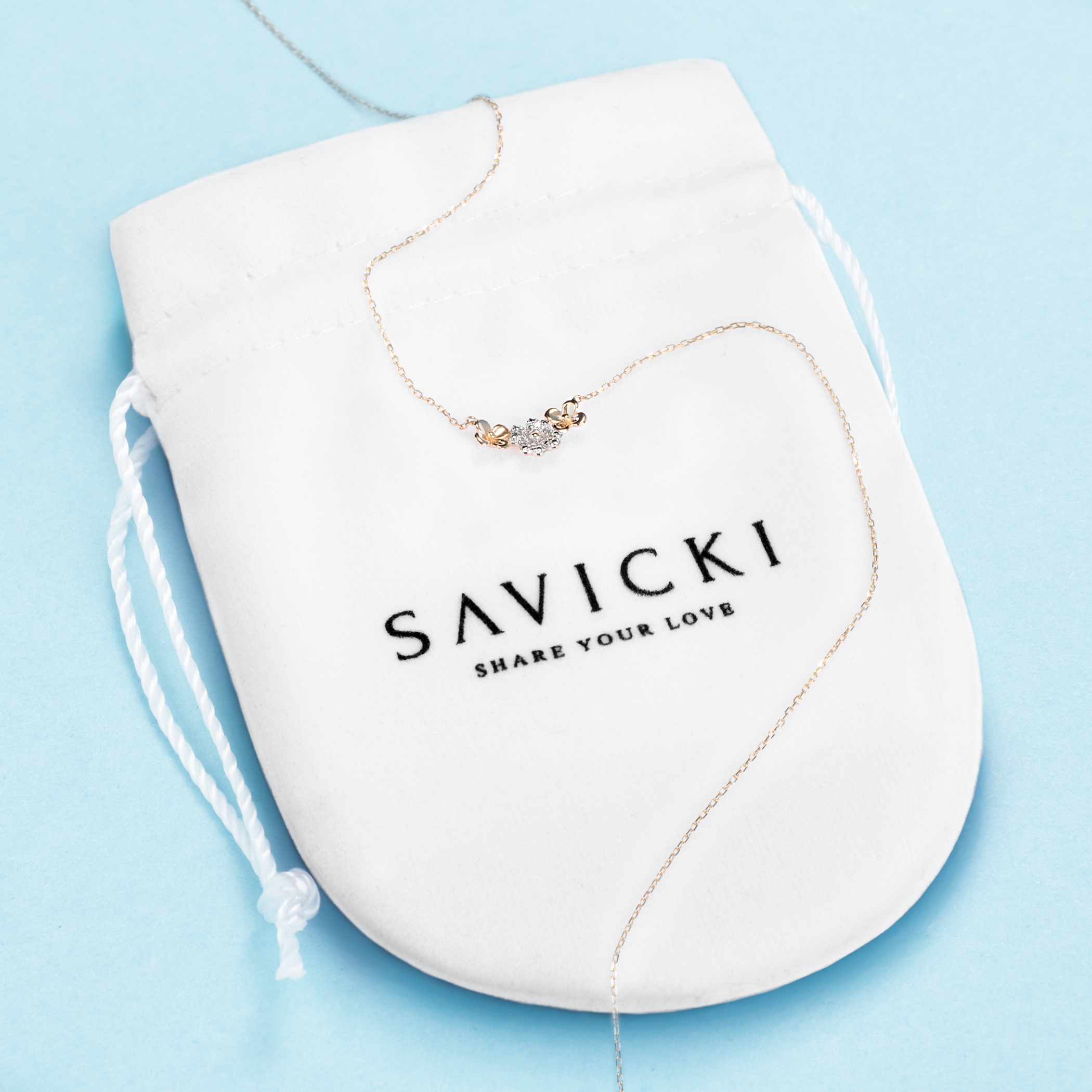 Naszyjnik kwiatki Savicki: złoty, diamenty - 3