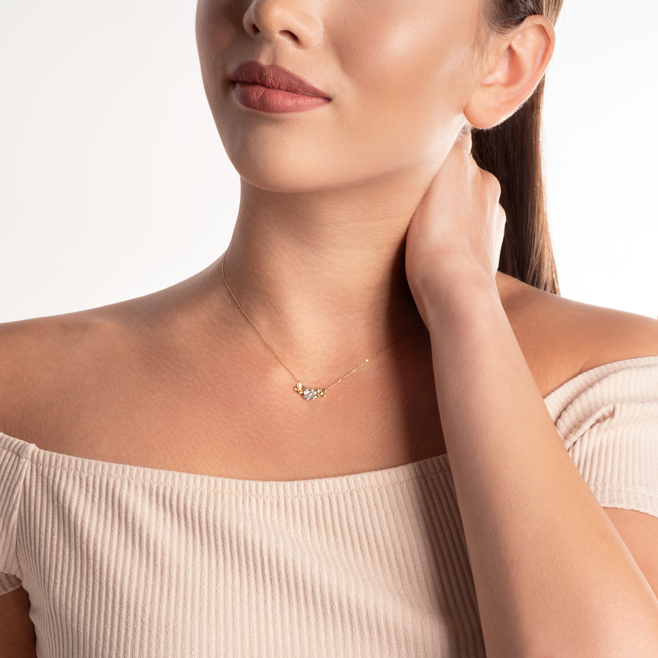 Naszyjnik kwiatki Savicki: złoty, diamenty - 4