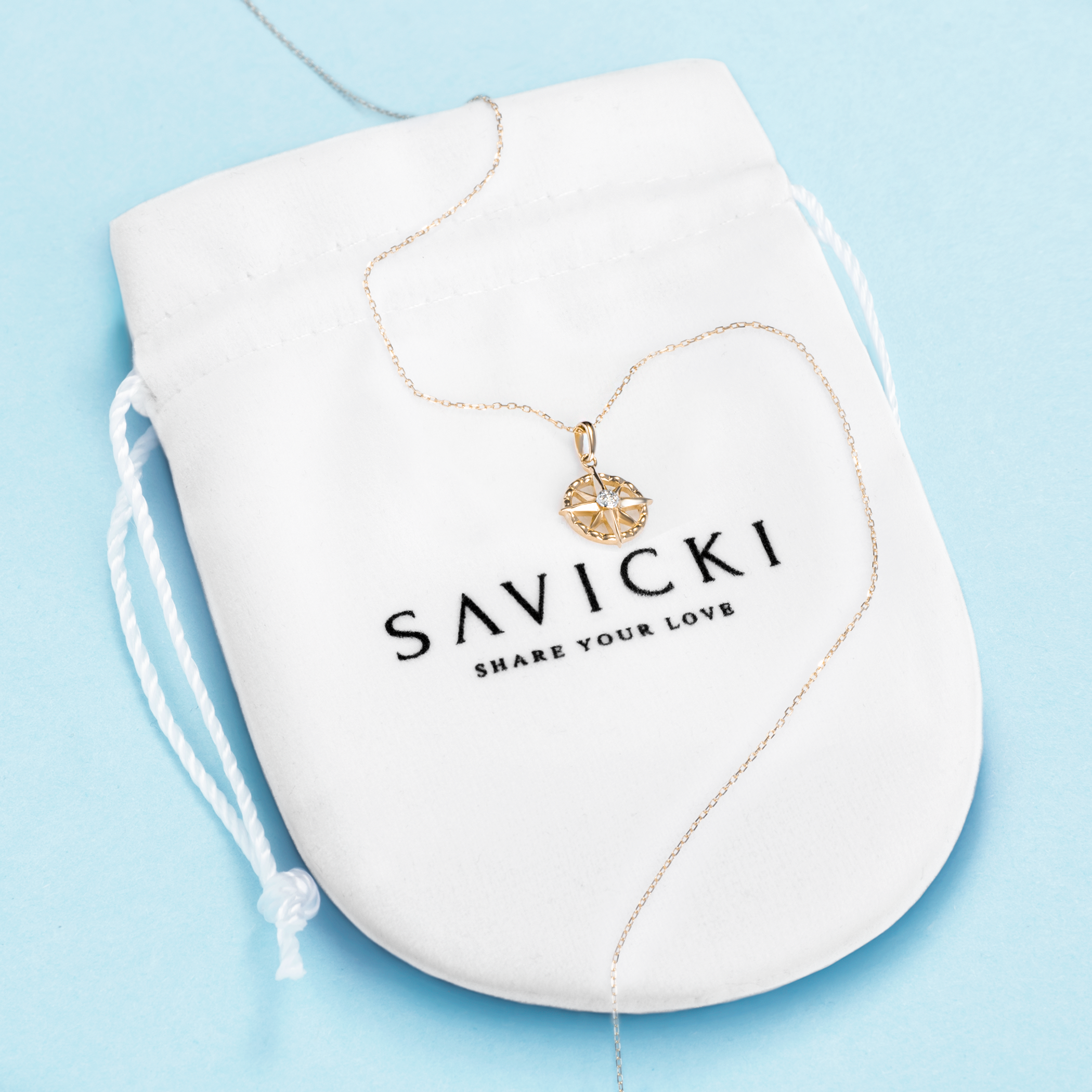 Naszyjnik róża wiatrów Savicki: złoty, diamenty