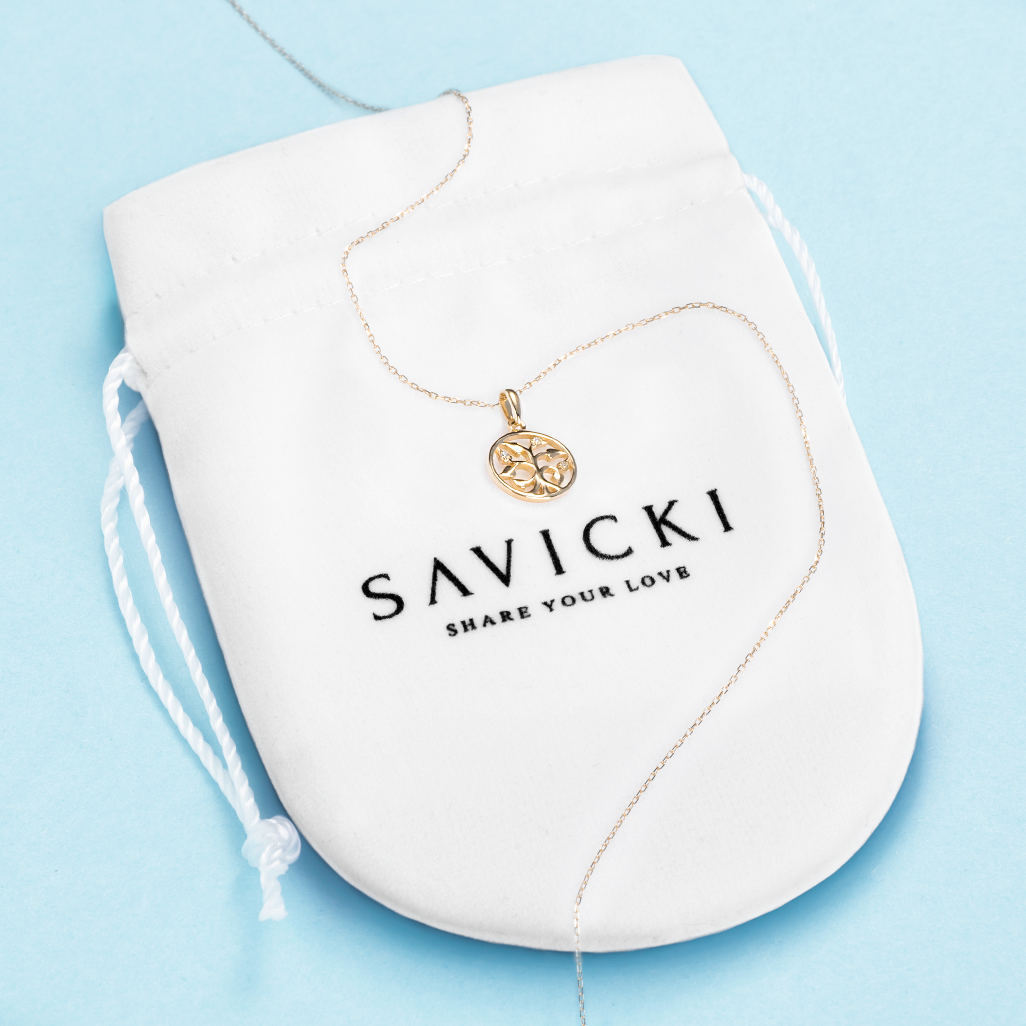 Naszyjnik drzewo złoty 585 z białymi diamentami 0.01ct 42 cm - 3