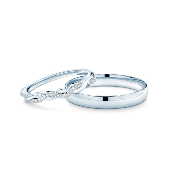 Snubní prsteny: bílé zlato, půlkulaté, 1,5 mm + 3 mm