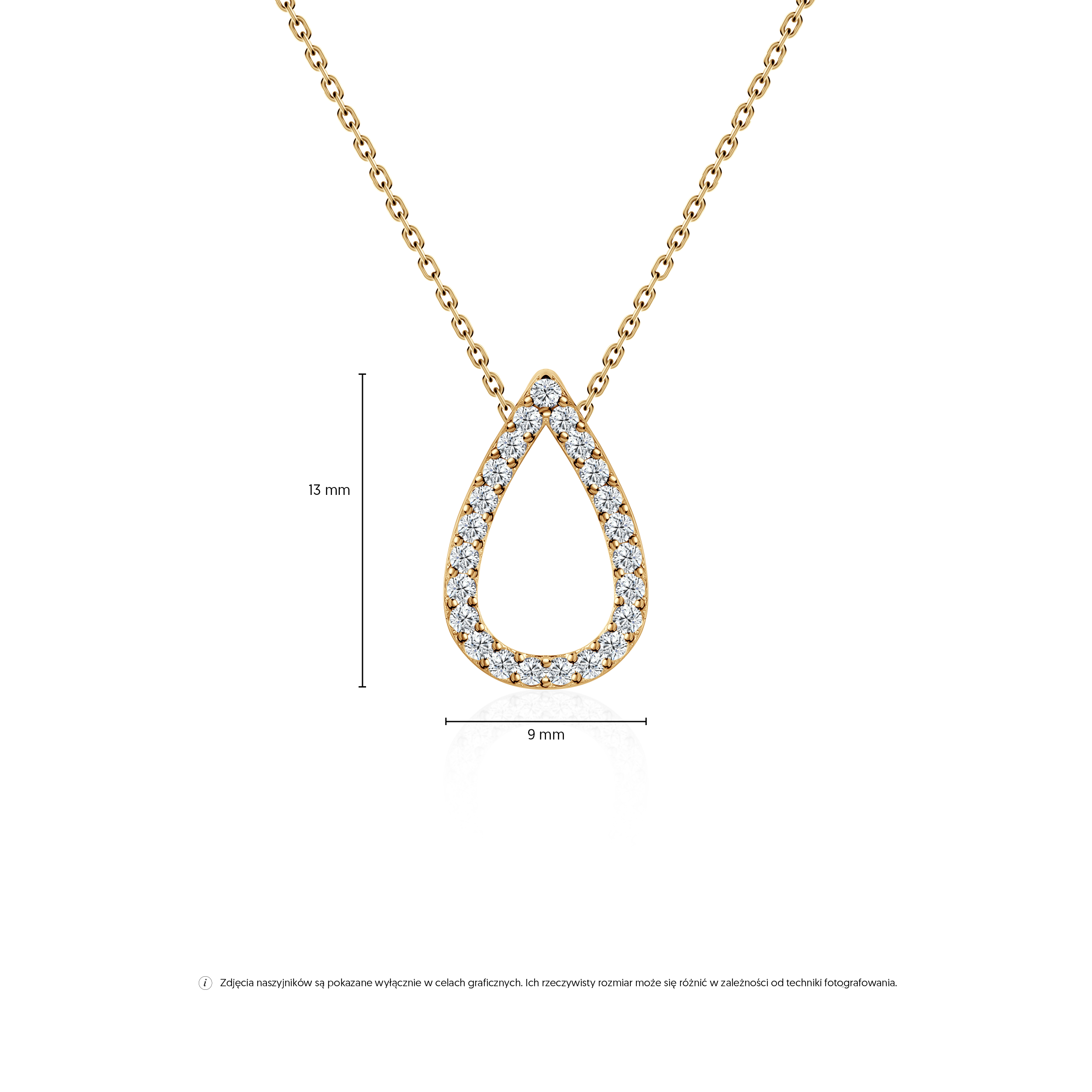 Naszyjnik łezka Savicki: złoty 585, cyrkonie