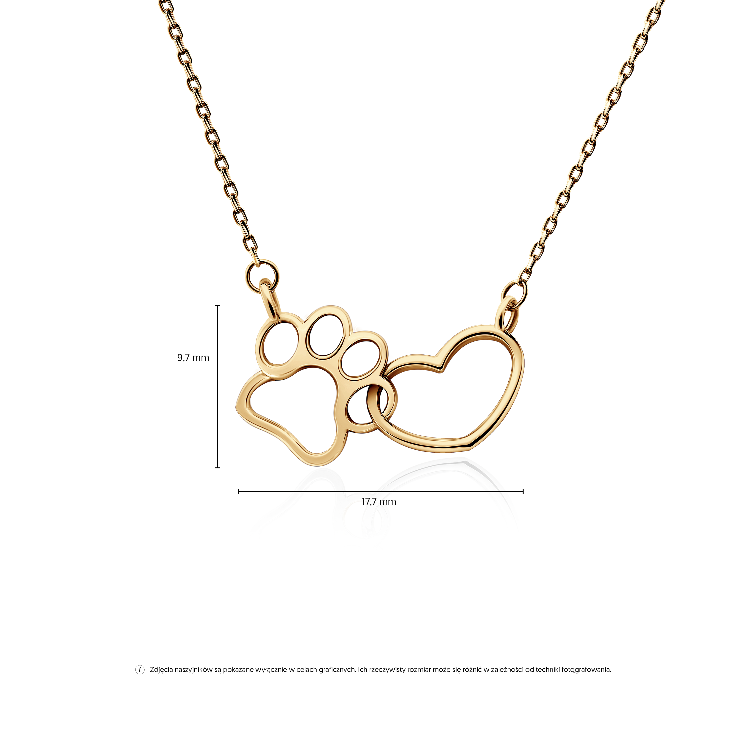 Naszyjnik łapka i serce Savicki: złoty 585