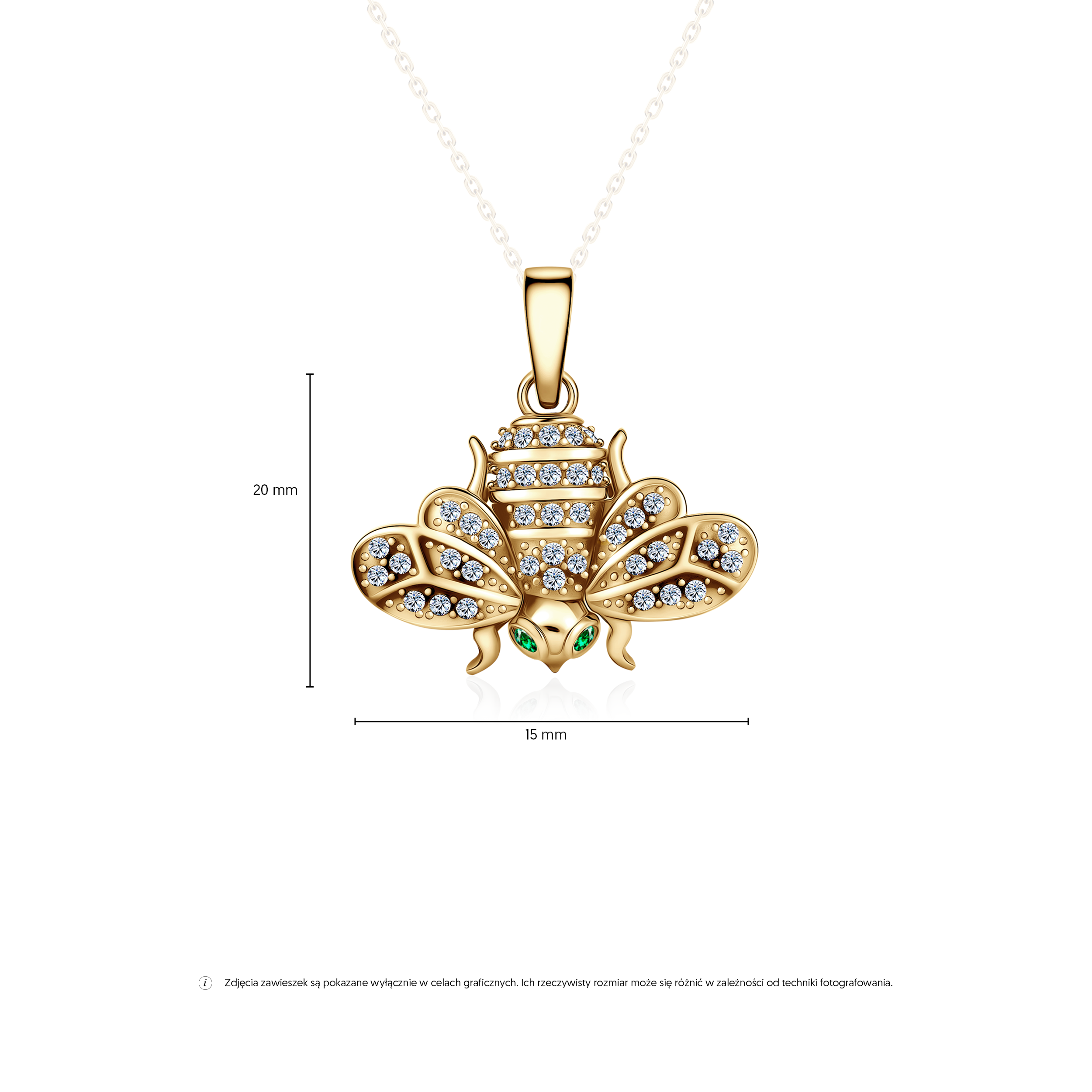 Zawieszka pszczoła SAVICKI: złote, cyrkonie - 3