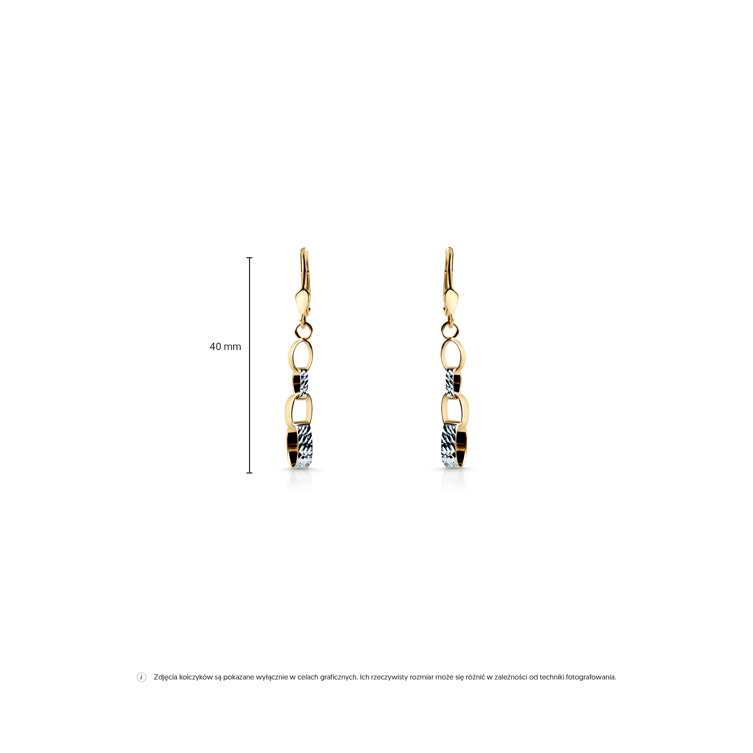 Kolczyki wiszące SAVICKI: dwukolorowe złoto