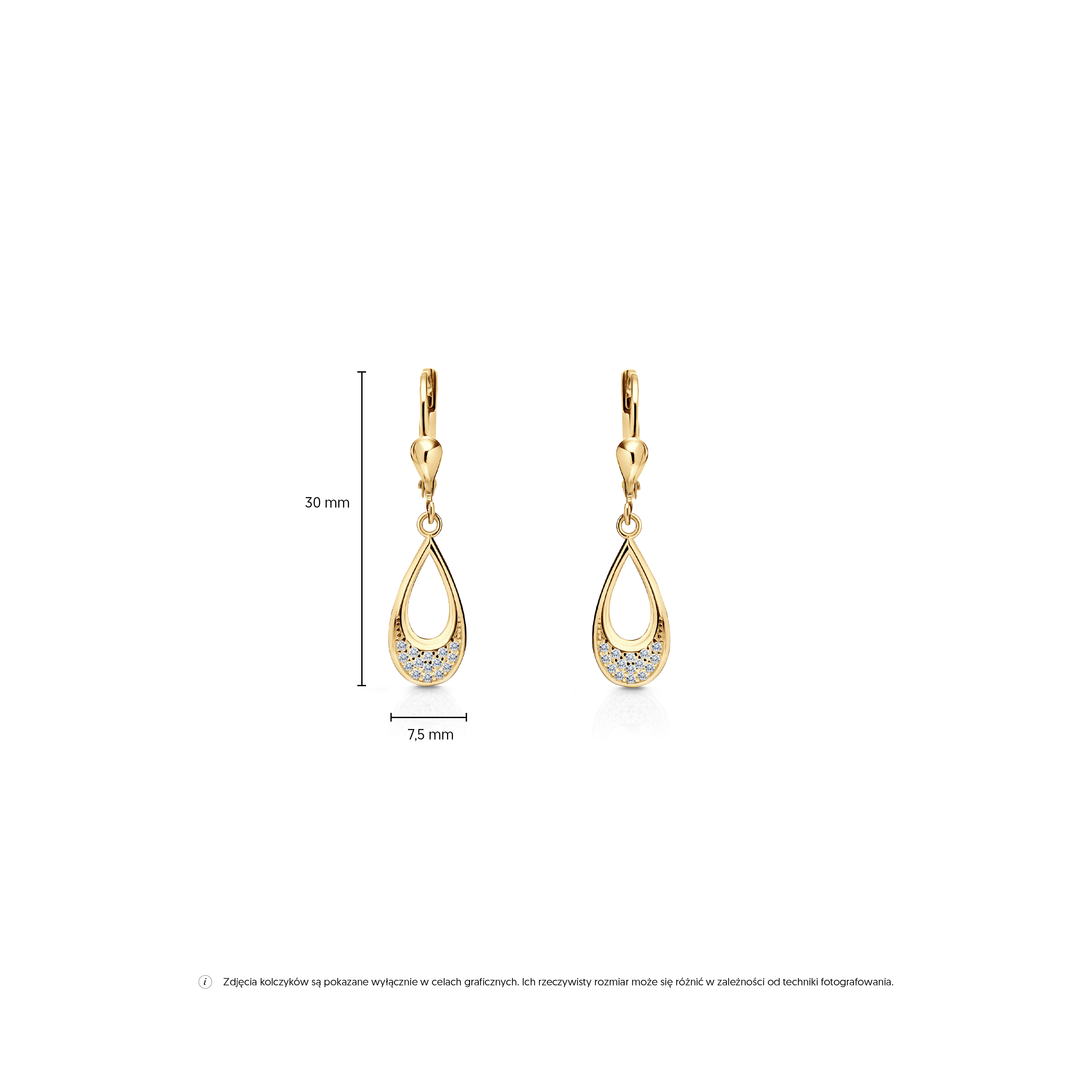 Kolczyki wiszące SAVICKI: złote, cyrkonie