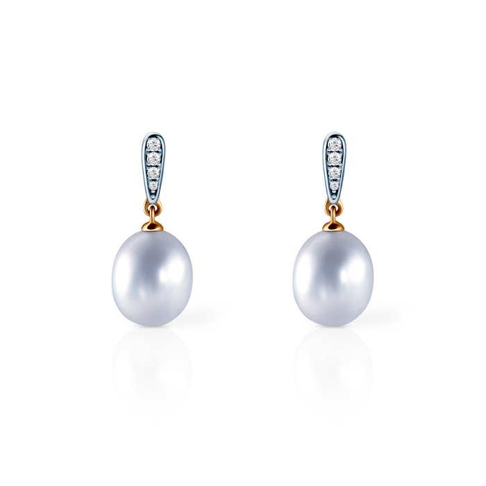 Earrings Savicki: gold, pearl, diamonds