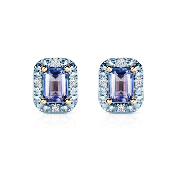 Náušnice SAVICKI: dvoubarevná zlatá, diamanty, tanzanity