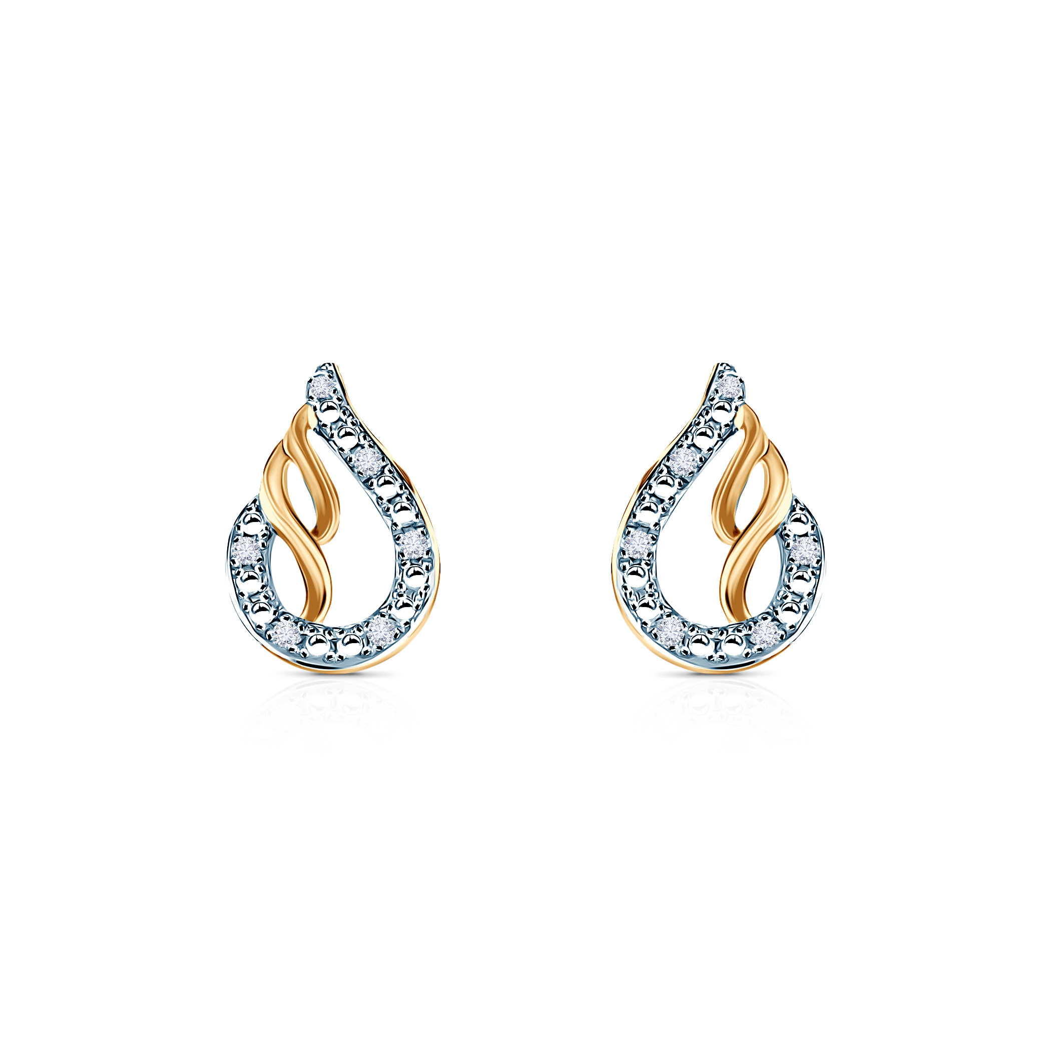 Náušnice slzy SAVICKI: dvoubarevné zlato, diamanty