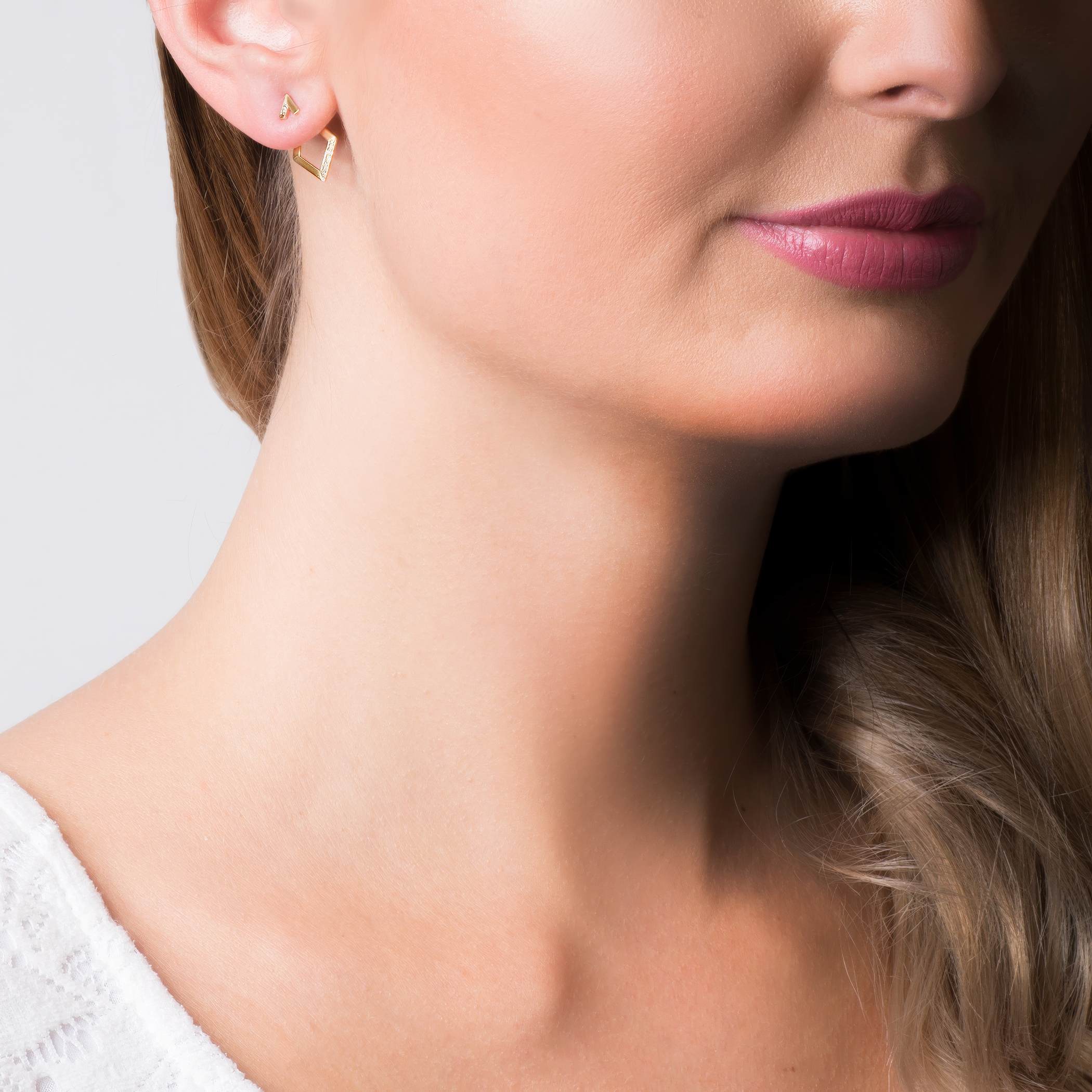 Kolczyki romb Savicki: dwukolorowe złoto, diamenty - 4