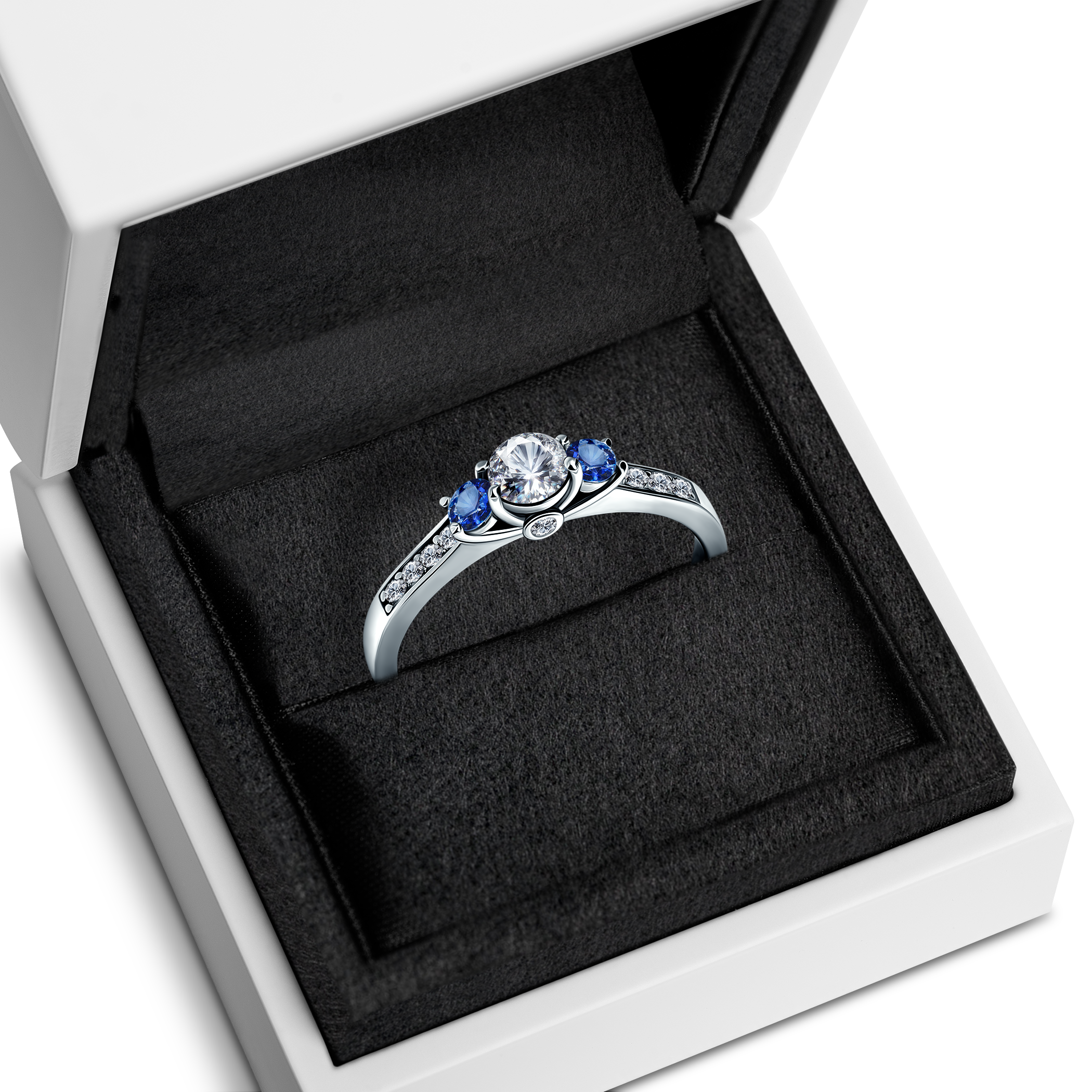 Pierścionek zaręczynowy Dream: białe złoto, biały szafir