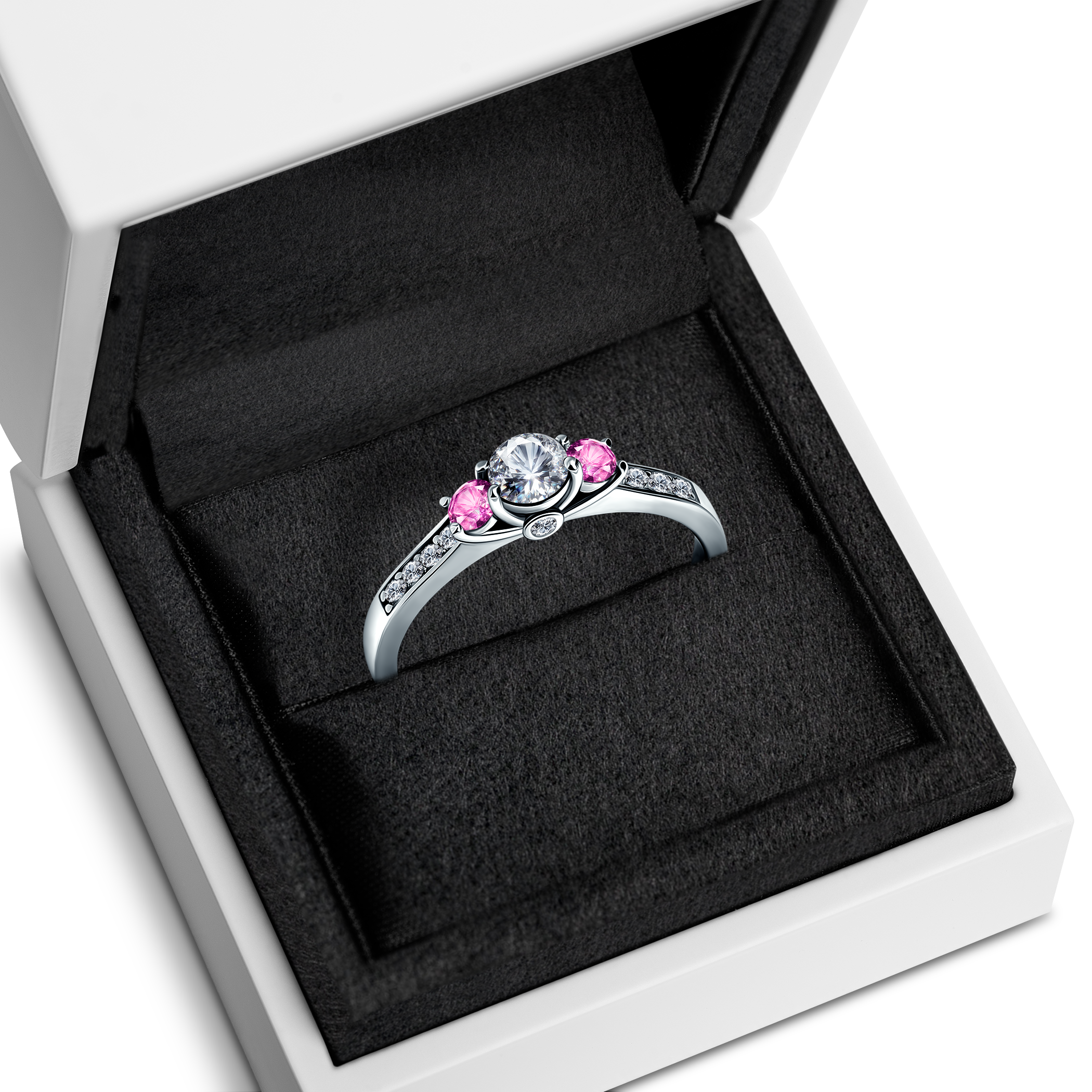 Pierścionek zaręczynowy Dream: białe złoto, biały szafir