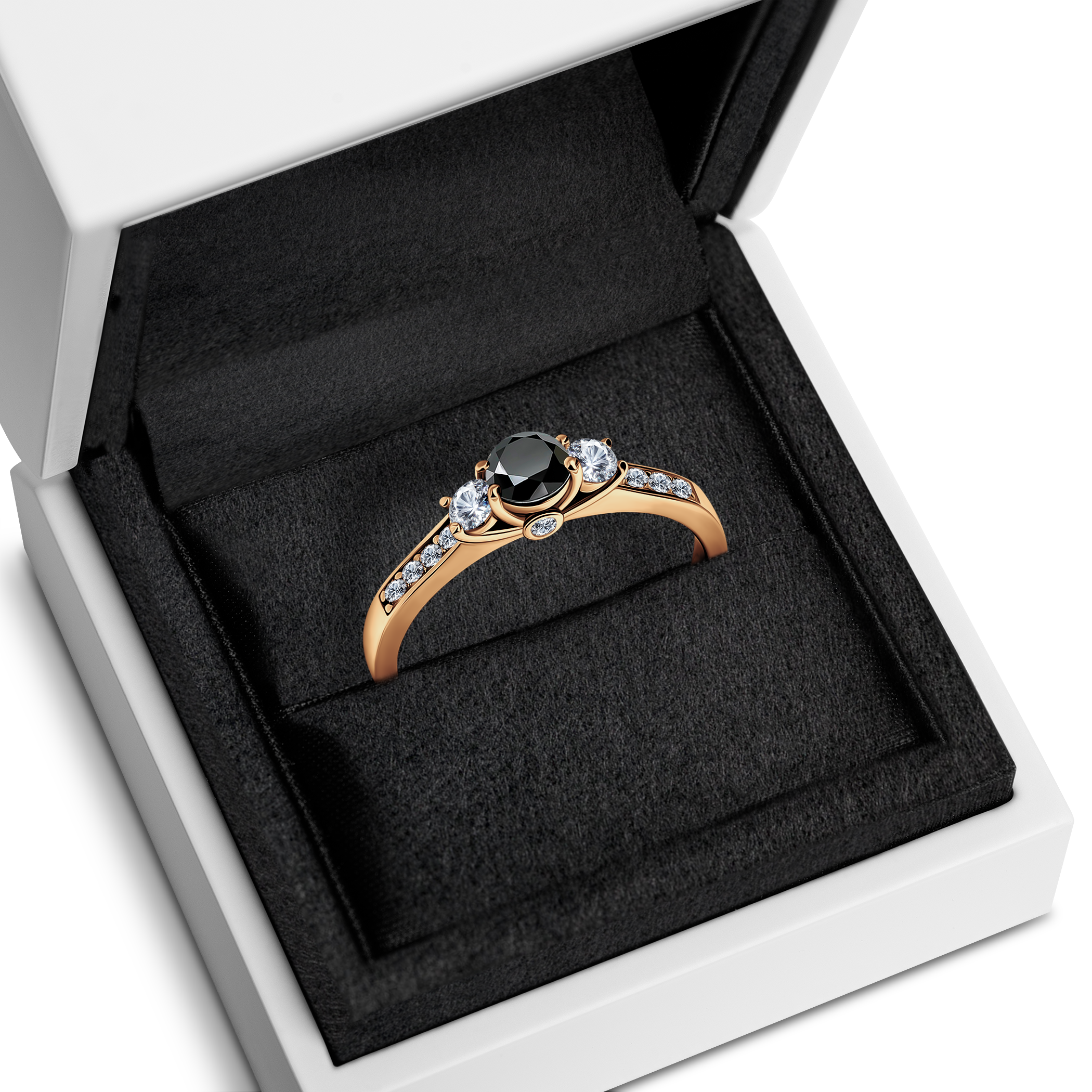 Pierścionek zaręczynowy Dream: złoty, czarny diament 0,30 ct