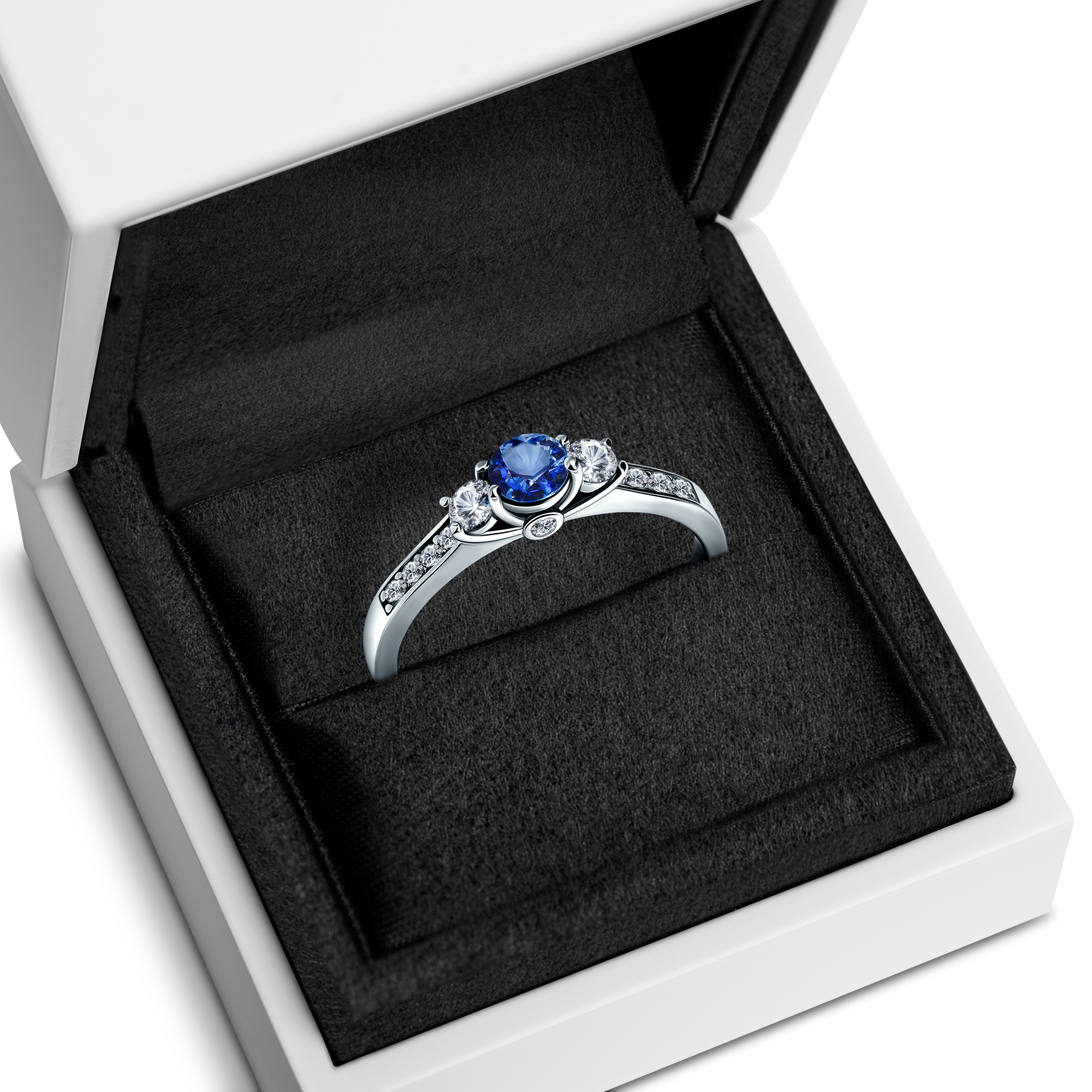Pierścionek zaręczynowy Dream: białe złoto, niebieski szafir